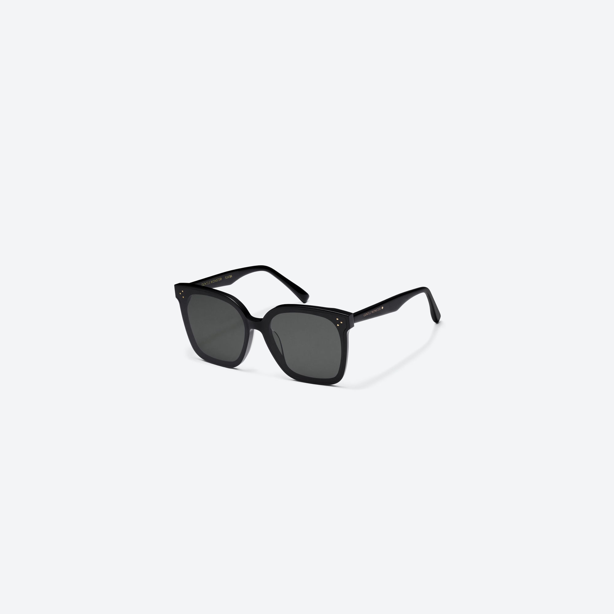 45-degree view of Gentle Monster Her 01 Black Acetate framed Square sunglasses.