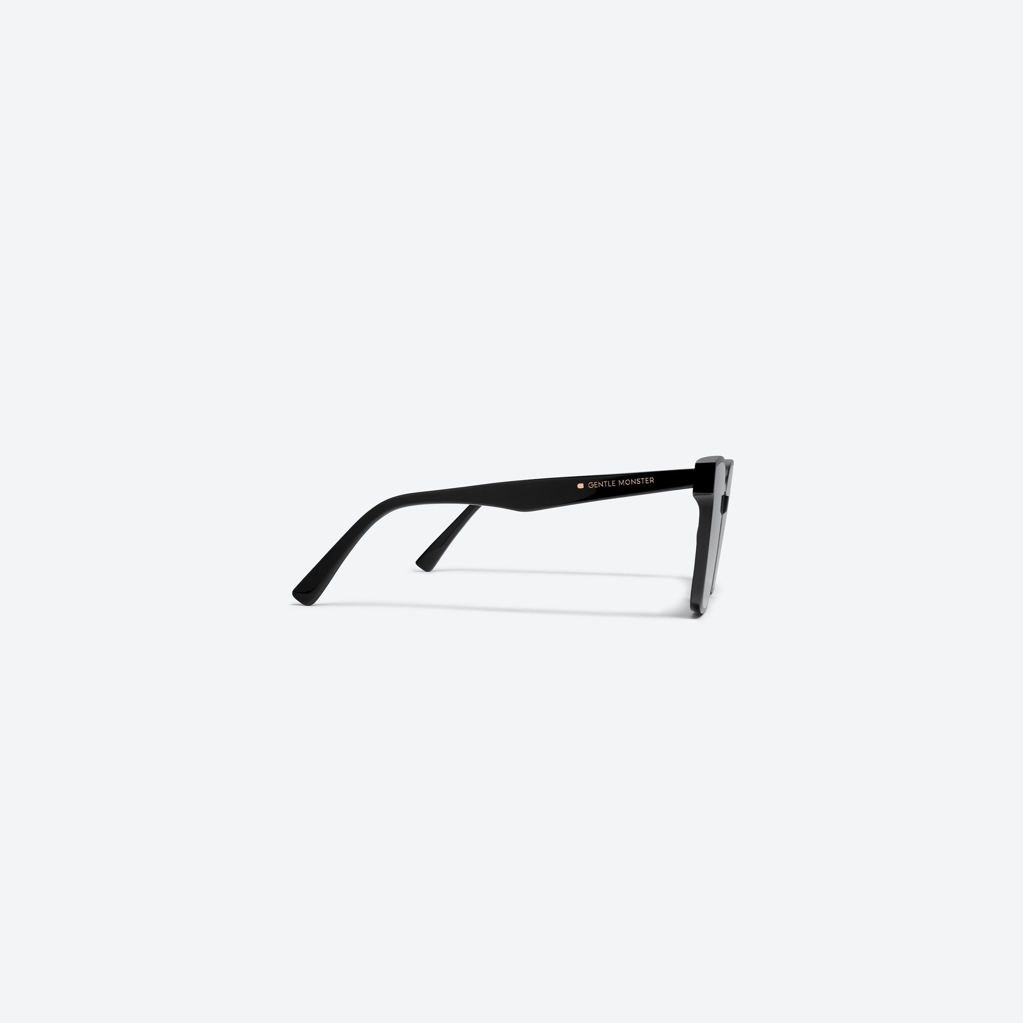 A detailed right view of Gentle Monster Her 01 Small Black Acetate framed Square sunglasses.