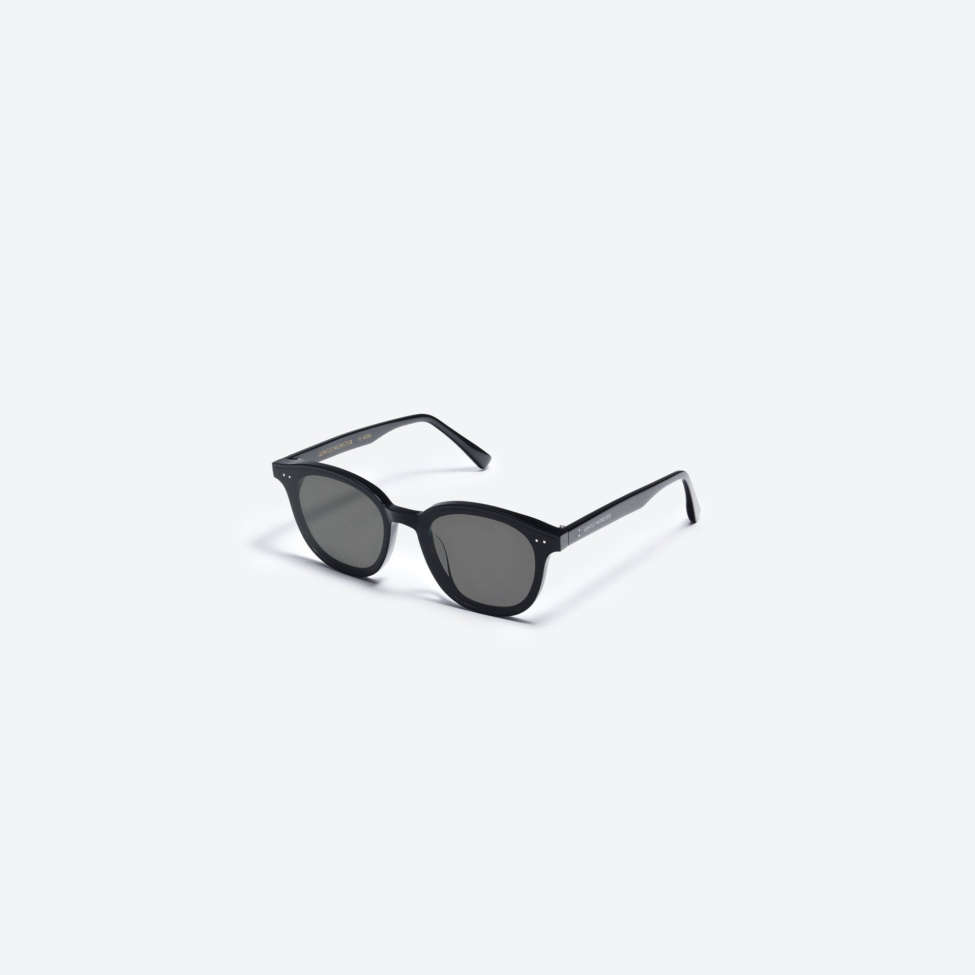 45-degree view of Gentle Monster Lang 01 Black Acetate framed Round sunglasses.