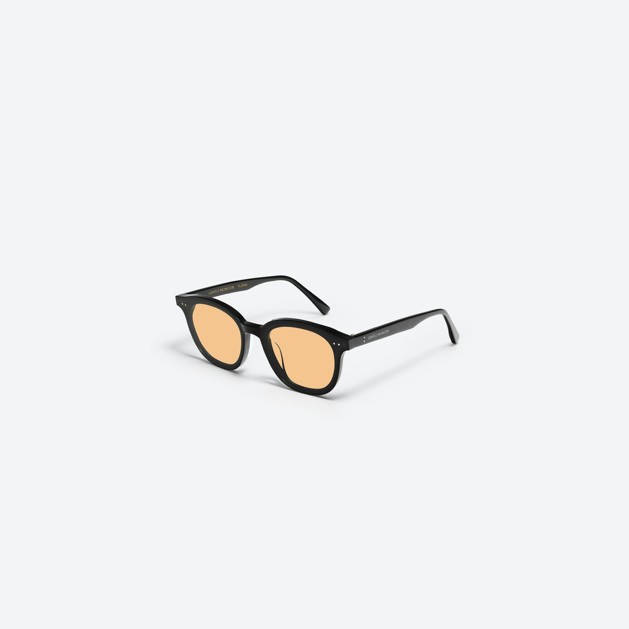 45-degree view of Gentle Monster Lang 01(OR) Black Acetate framed Round sunglasses.