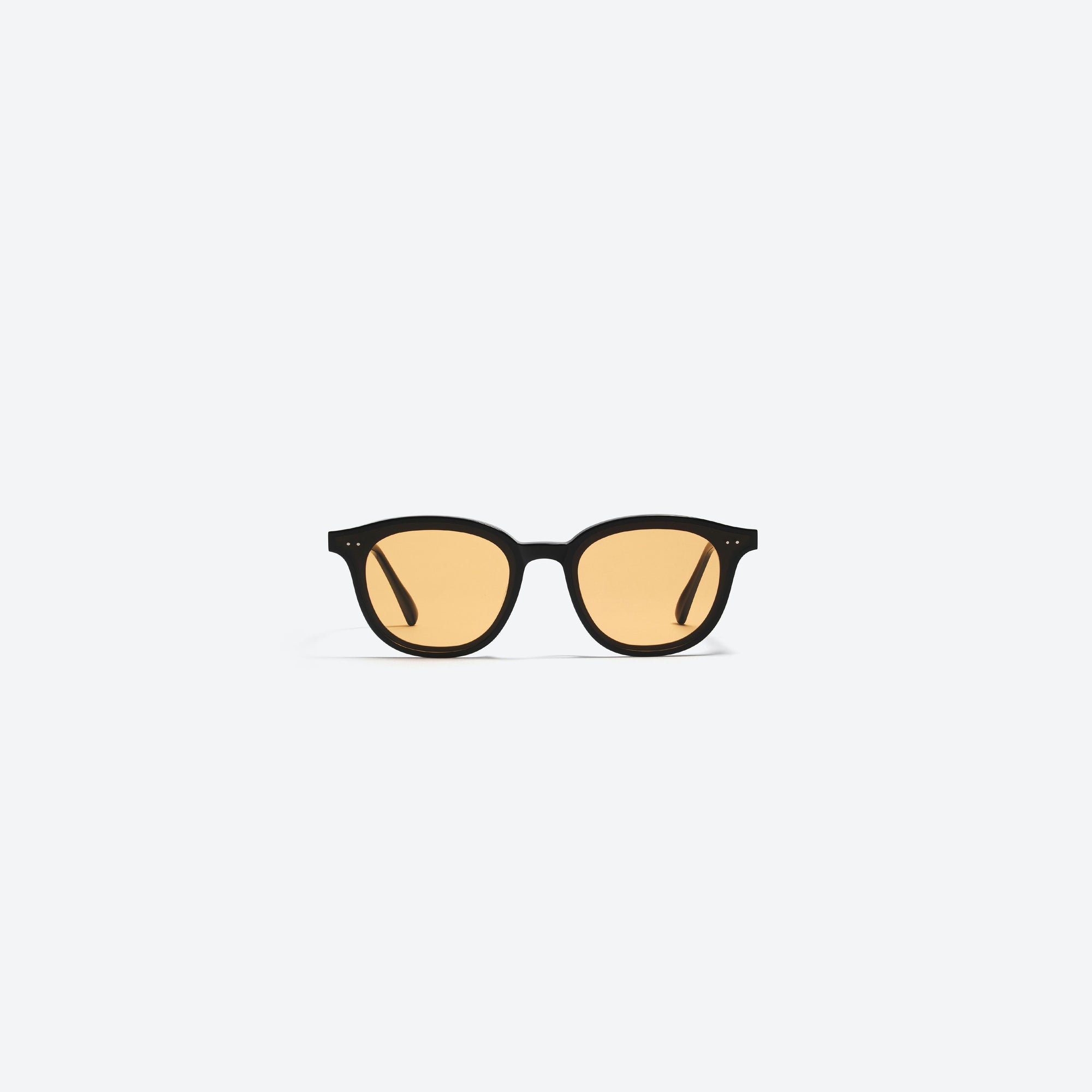 A front view of Gentle Monster Lang 01(OR) Black Acetate framed Round sunglasses.