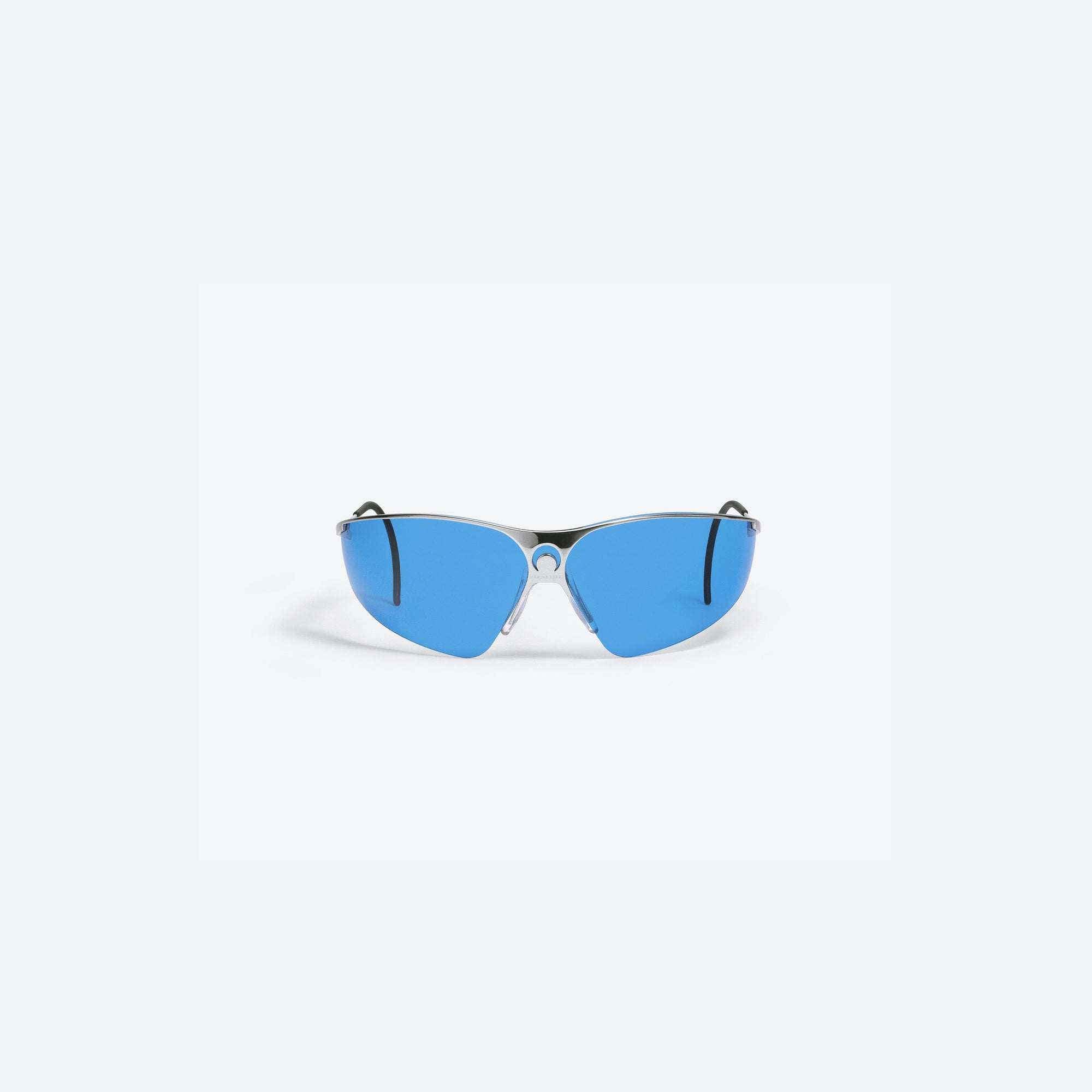 A front view of Gentle Monster Marine Serre - Visionizer I 02 Silver Metal framed Wraparound sunglasses.