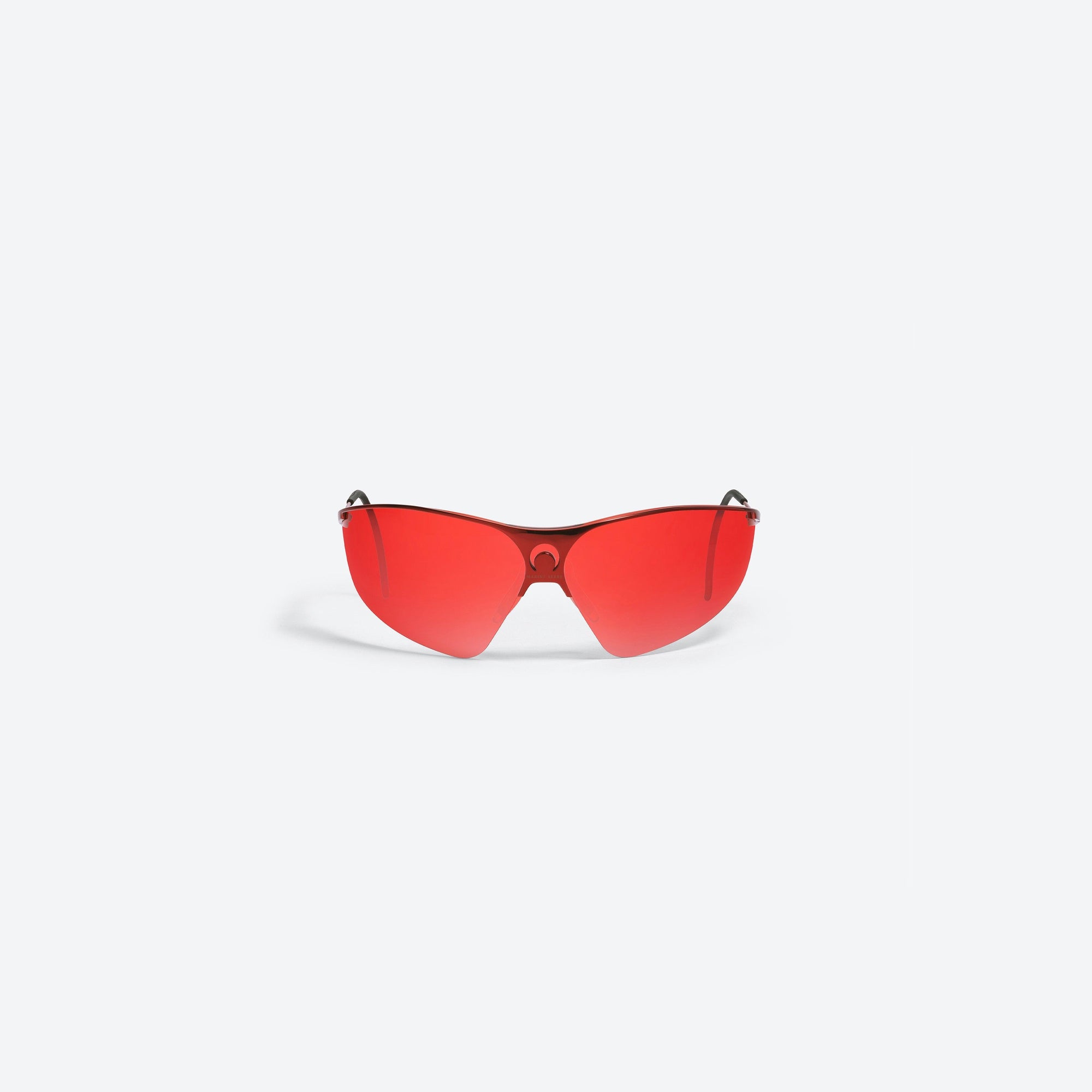 A front view of Gentle Monster Marine Serre - Visionizer I R1 Red Metal framed Wraparound sunglasses.