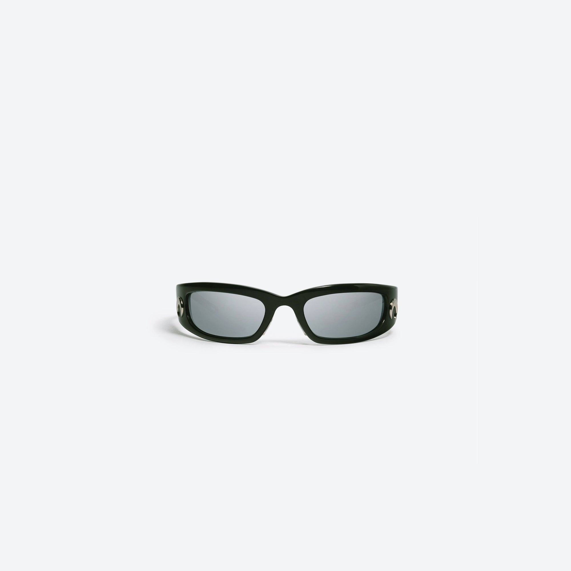 A front view of Gentle Monster Marine Serre - Visionizer II 01 Black Acetate framed Wraparound sunglasses.