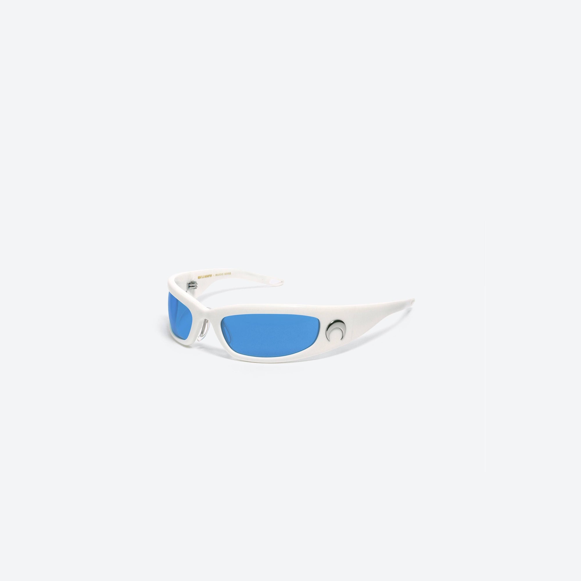 45-degree view of Gentle Monster Marine Serre - Visionizer II W1 White Acetate framed Wraparound sunglasses.