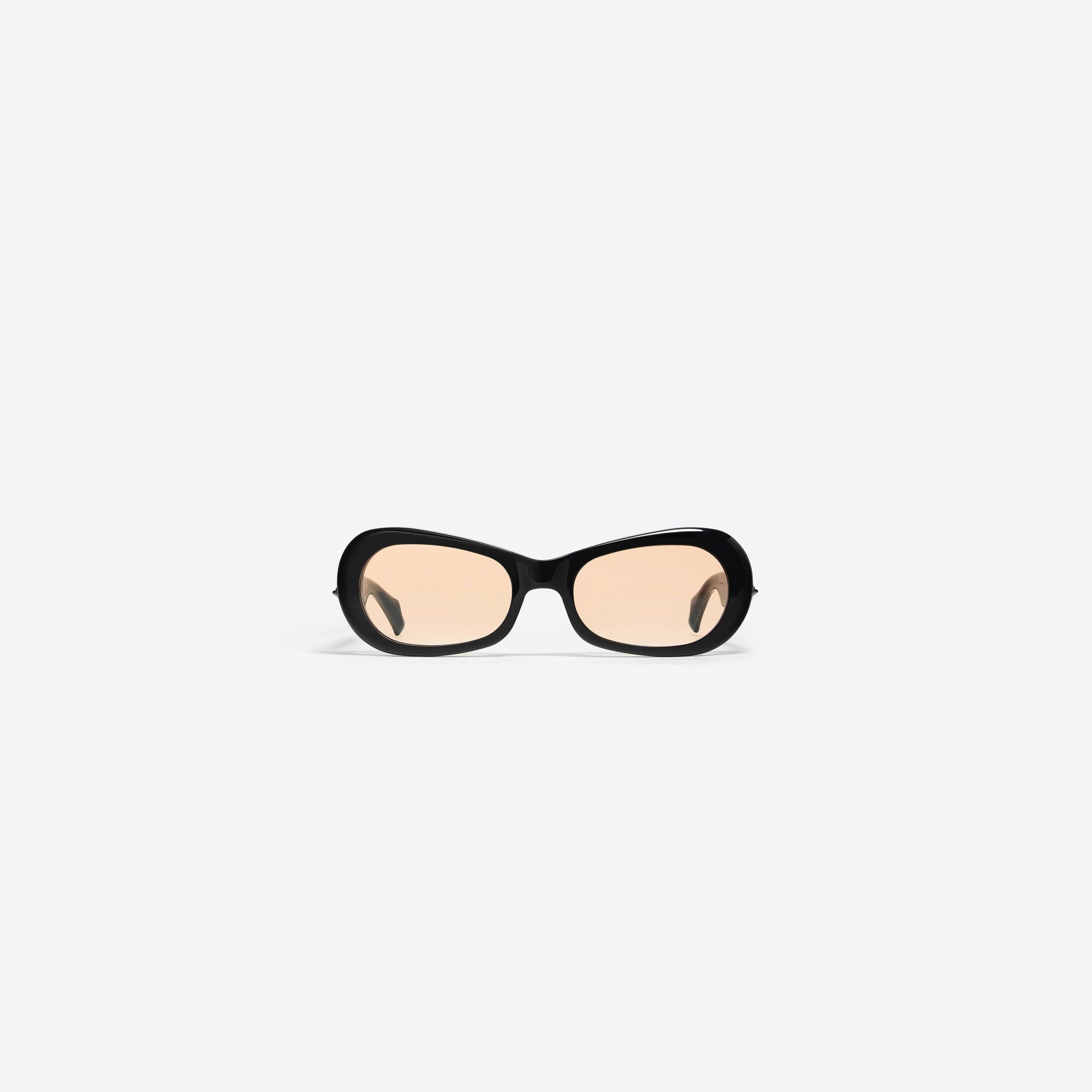 A front view of Gentle Monster Ambush - Carabiner 2 01(OR) Black Mixed framed Cat-eye sunglasses.