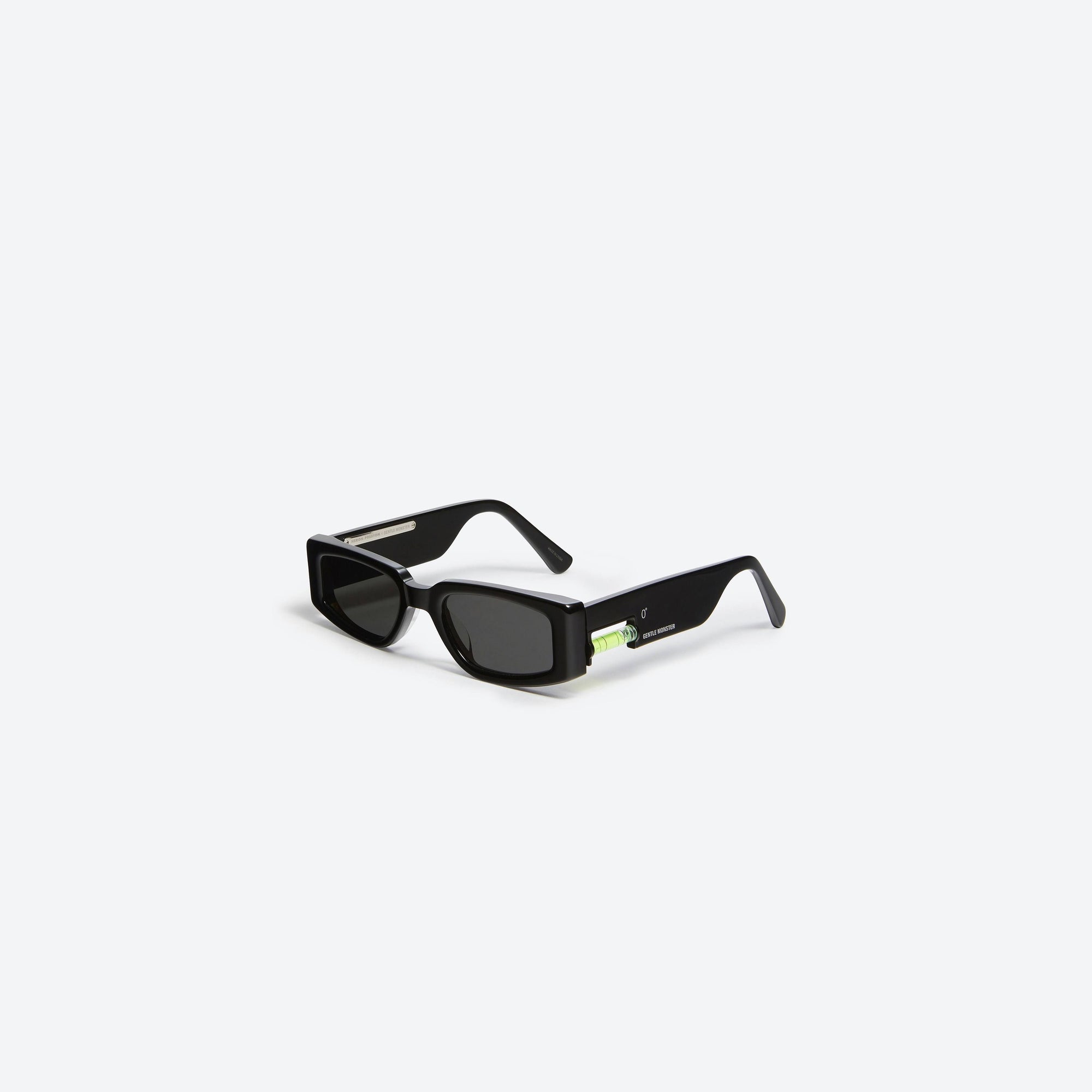 45-degree view of Gentle Monster Heron Preston - Level 0 01 Black Acetate framed Square sunglasses.