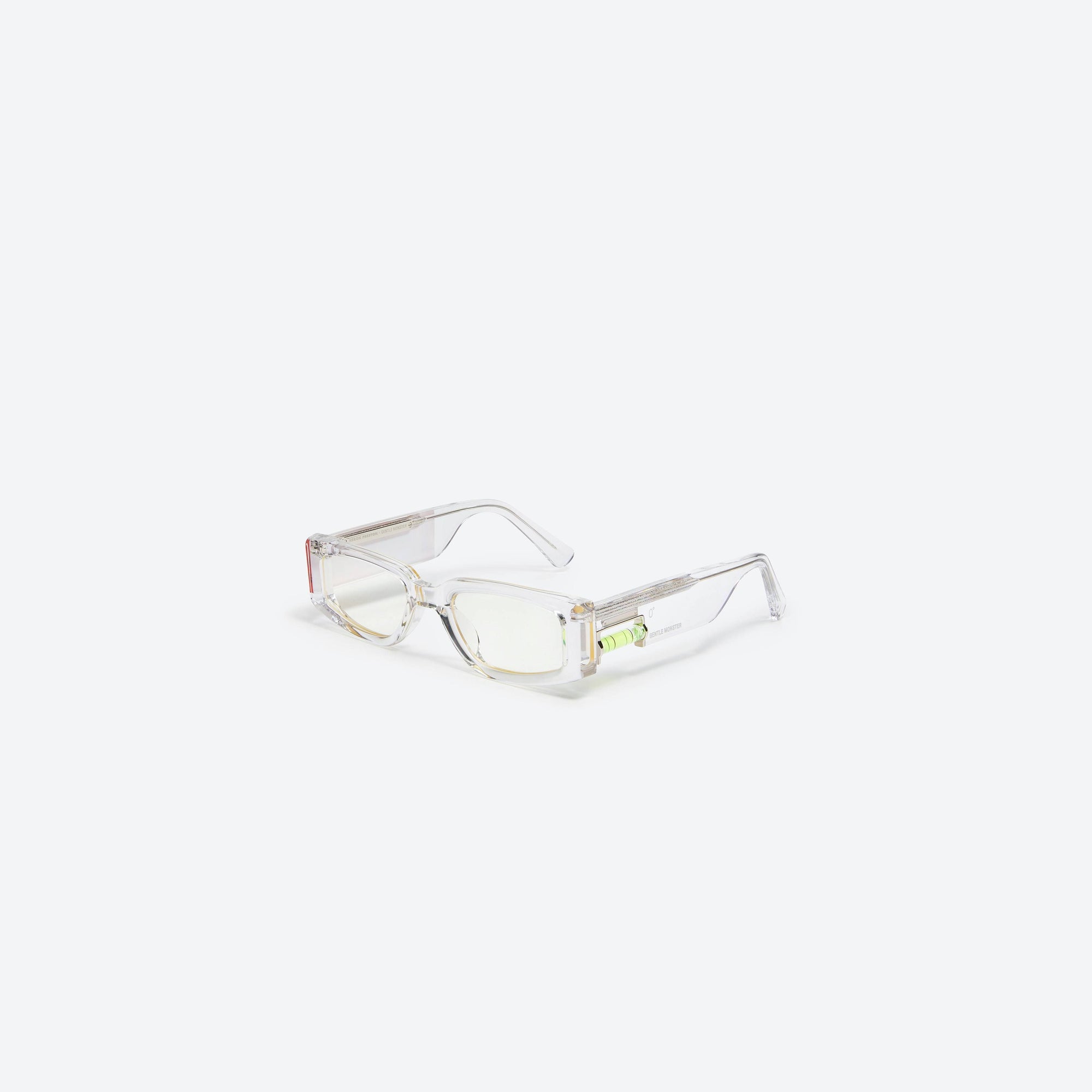 45-degree view of Gentle Monster Heron Preston - Level 0 C1 Clear Acetate framed Square sunglasses.