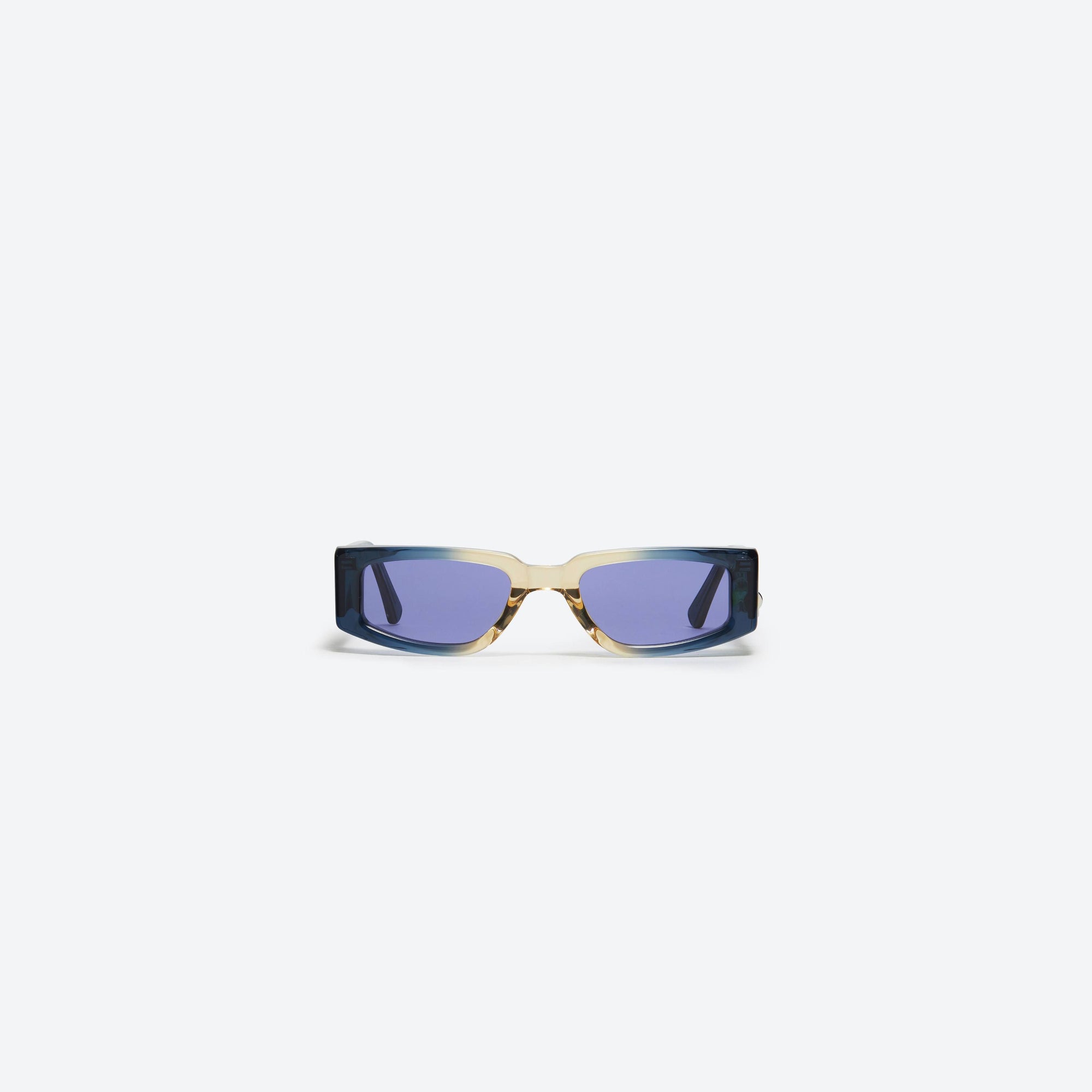 A front view of Gentle Monster Heron Preston - Level 0 NY1 Blue Acetate framed Square sunglasses.