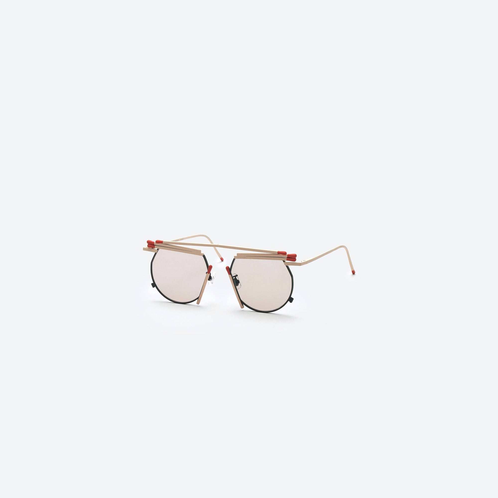 45-degree view of Gentle Monster Henrik Vibskov - Matches Glasses MA1 Black Metal framed Round sunglasses.