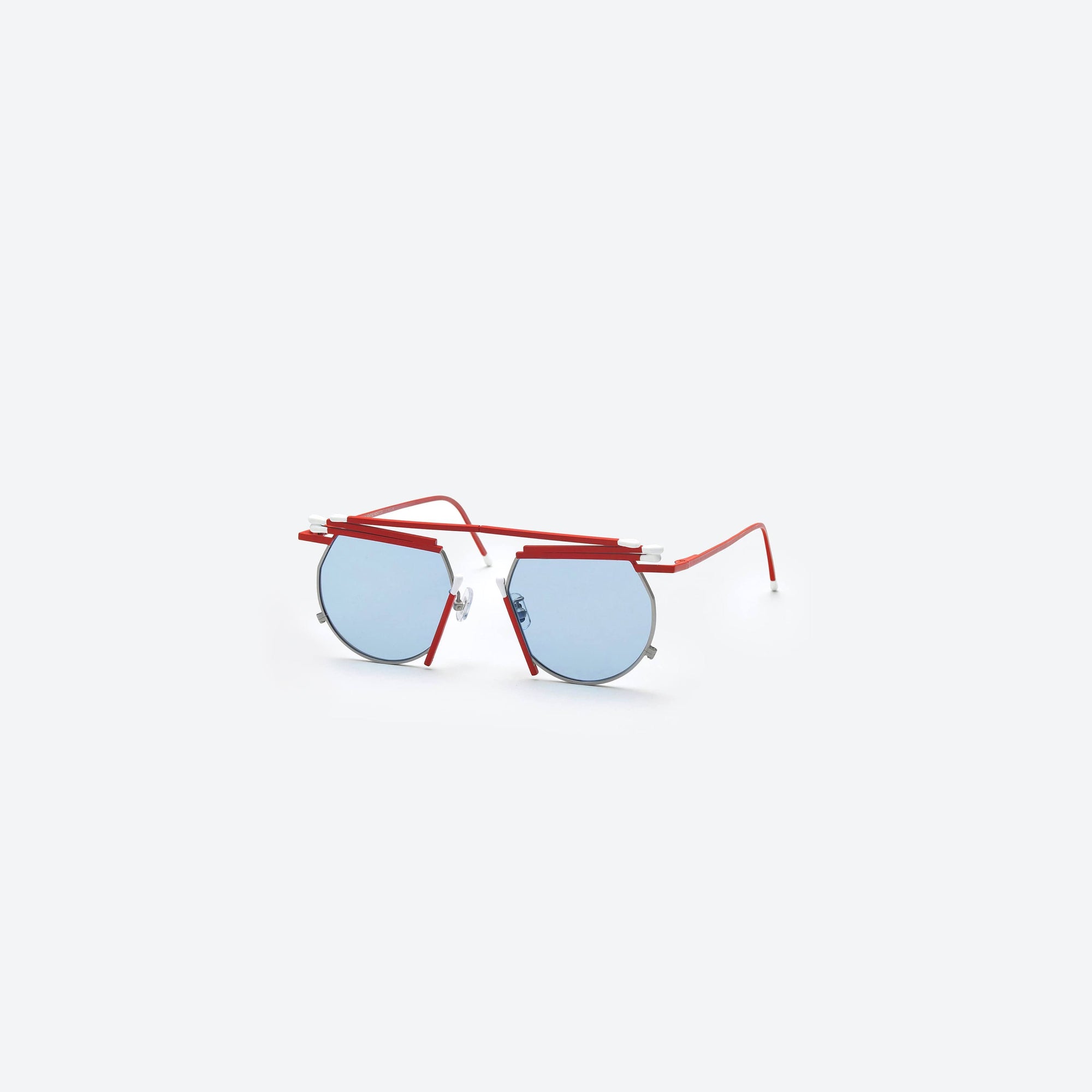 45-degree view of Gentle Monster Henrik Vibskov - Matches Glasses MR1 Red Metal framed Round sunglasses.