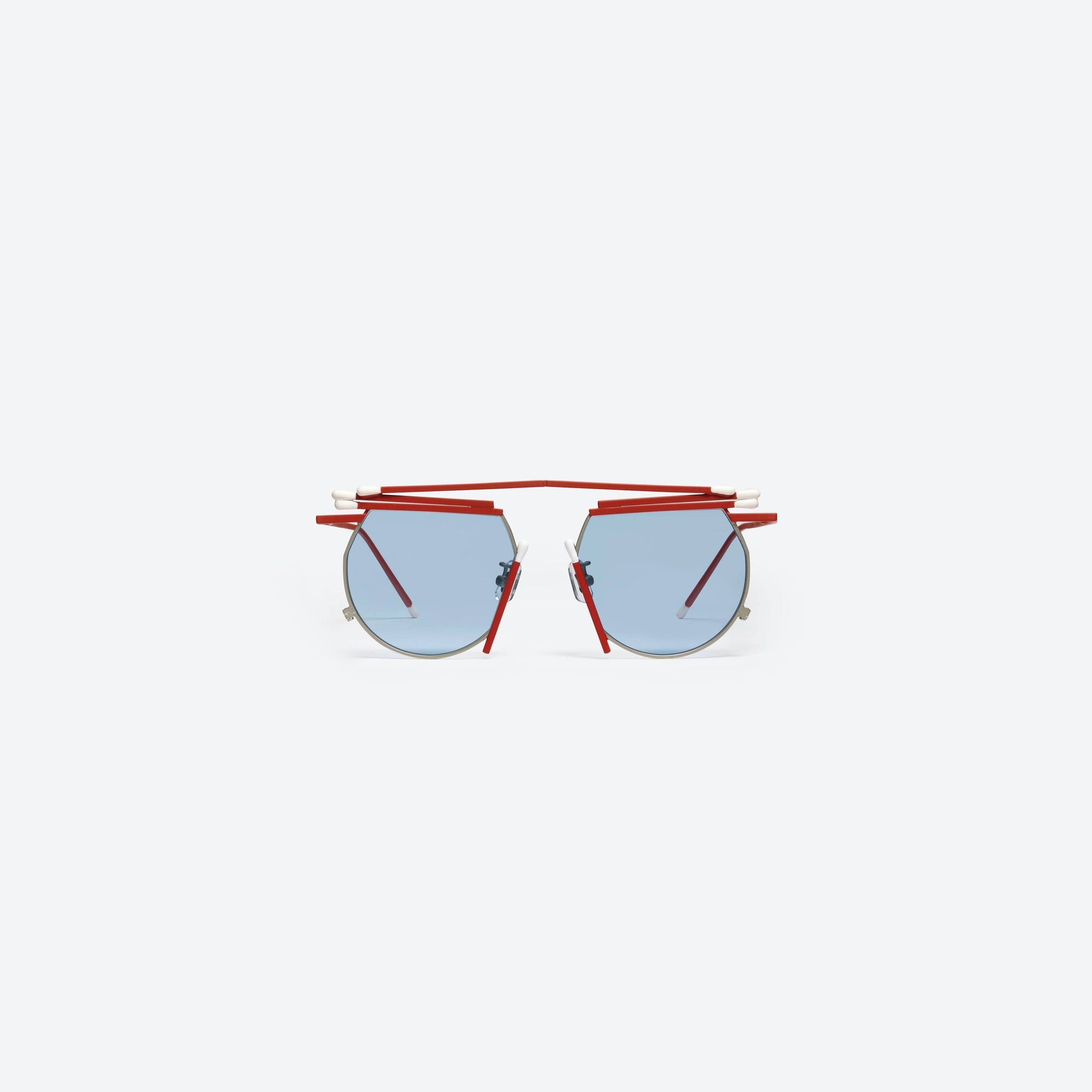 A front view of Gentle Monster Henrik Vibskov - Matches Glasses MR1 Red Metal framed Round sunglasses.