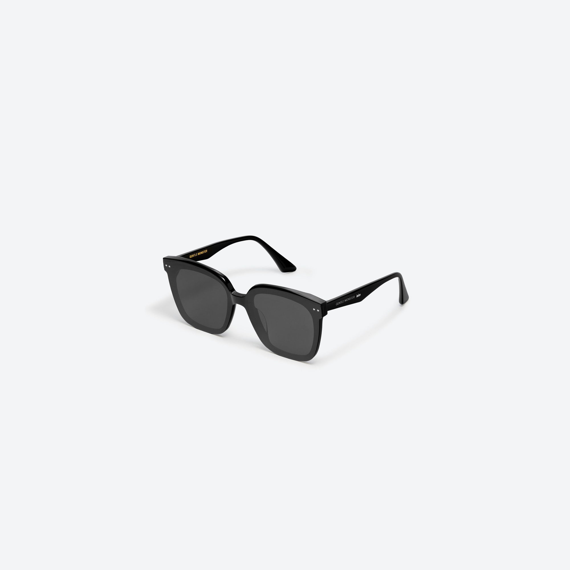 45-degree view of Gentle Monster Lo Cell 01 Black Acetate framed Square sunglasses.