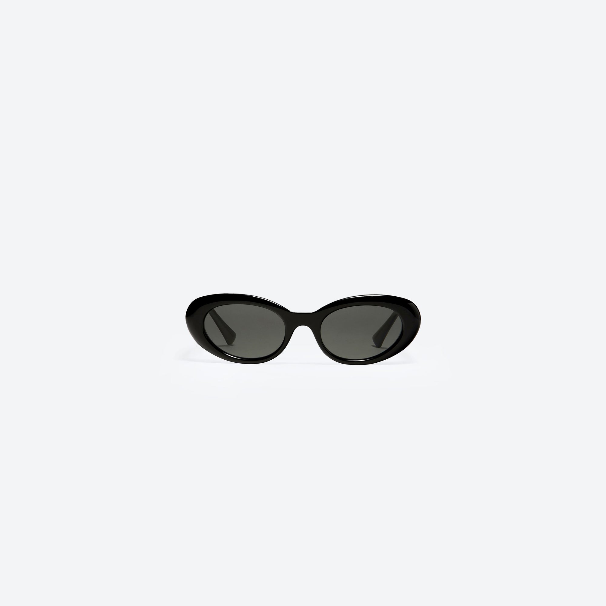 A front view of Gentle Monster Le 01 Black Acetate framed Oval sunglasses.
