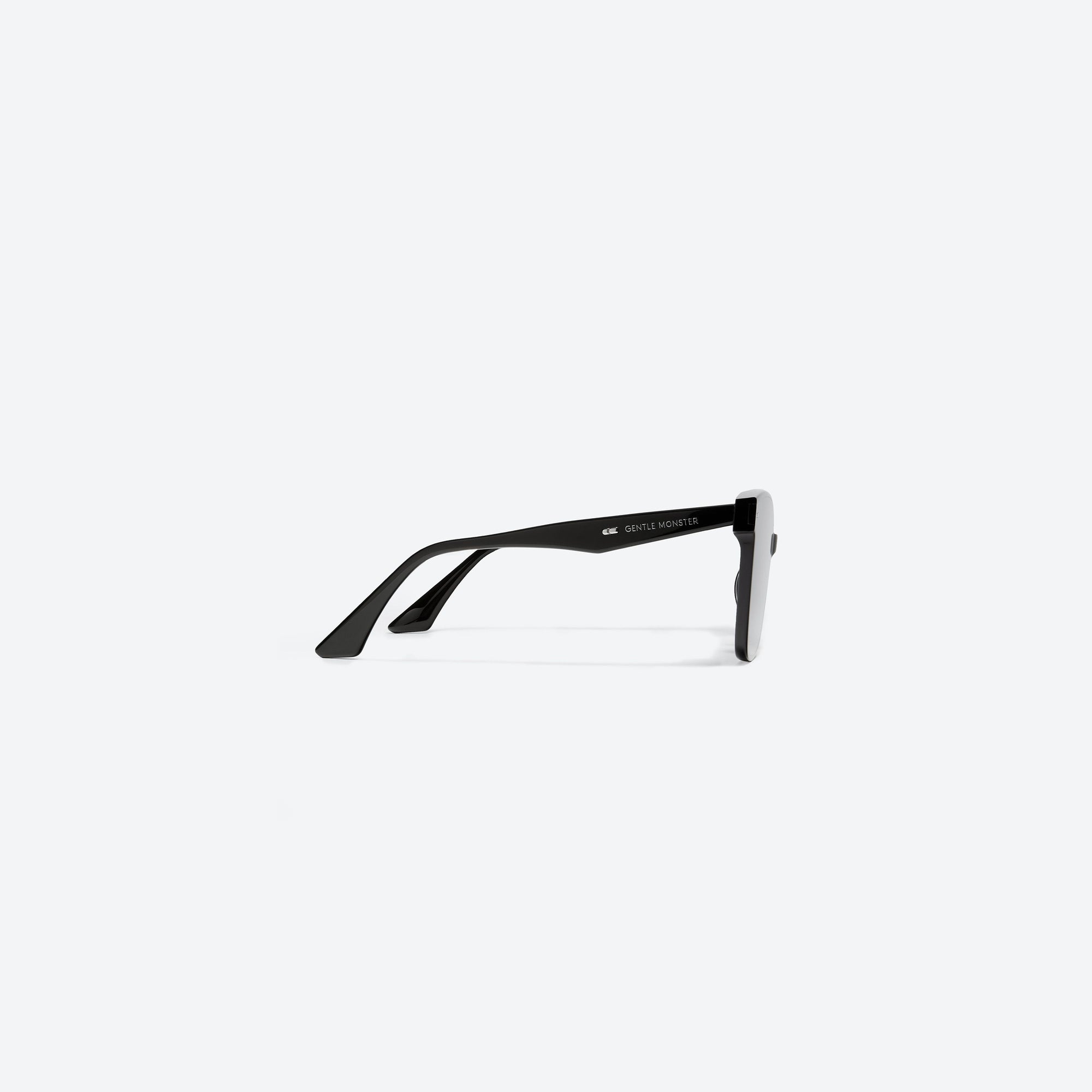 A detailed right view of Gentle Monster Lo Cell 01 Small Black Acetate framed Square sunglasses.