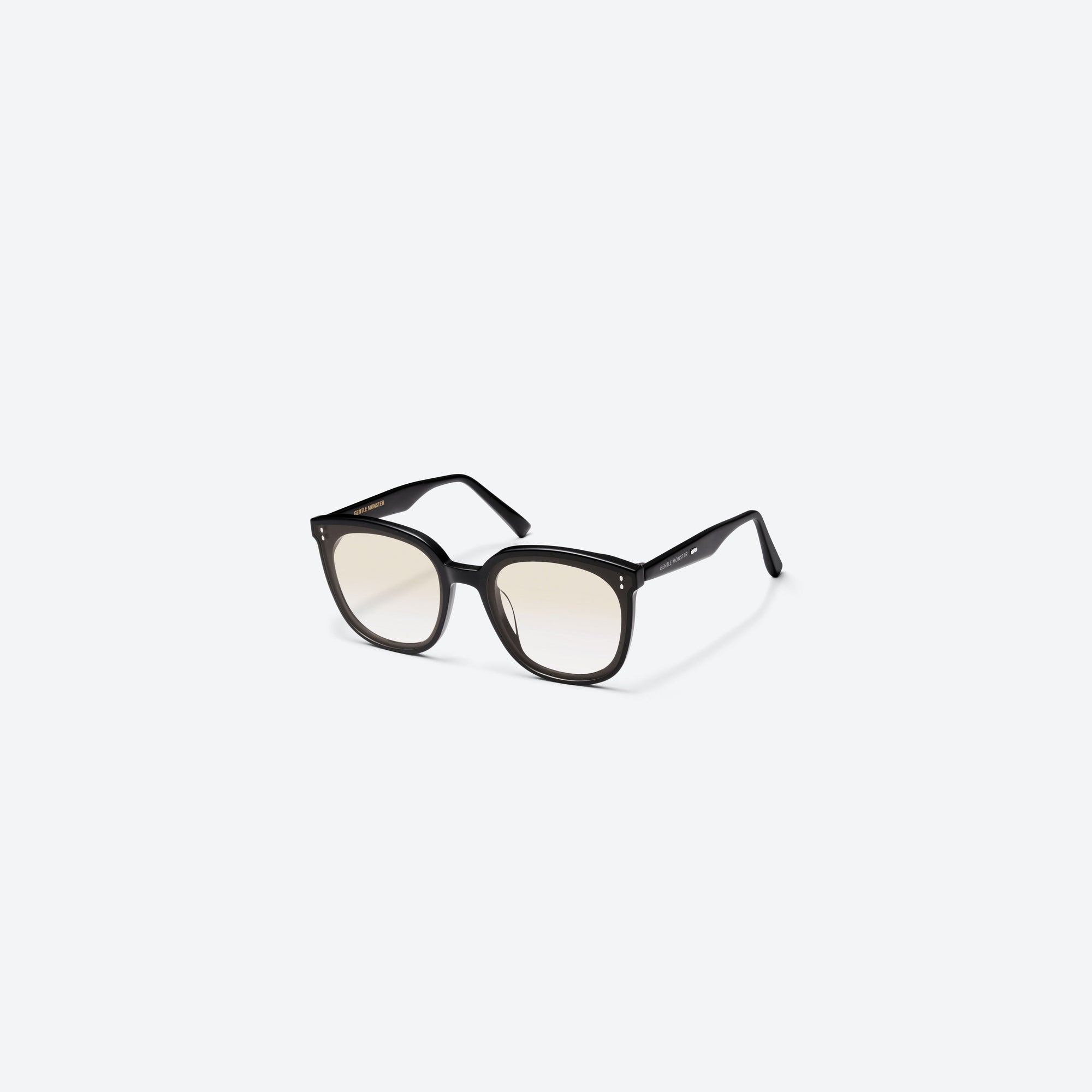 45-degree view of Gentle Monster Rosy 01(BRG) Black Acetate framed Round sunglasses.