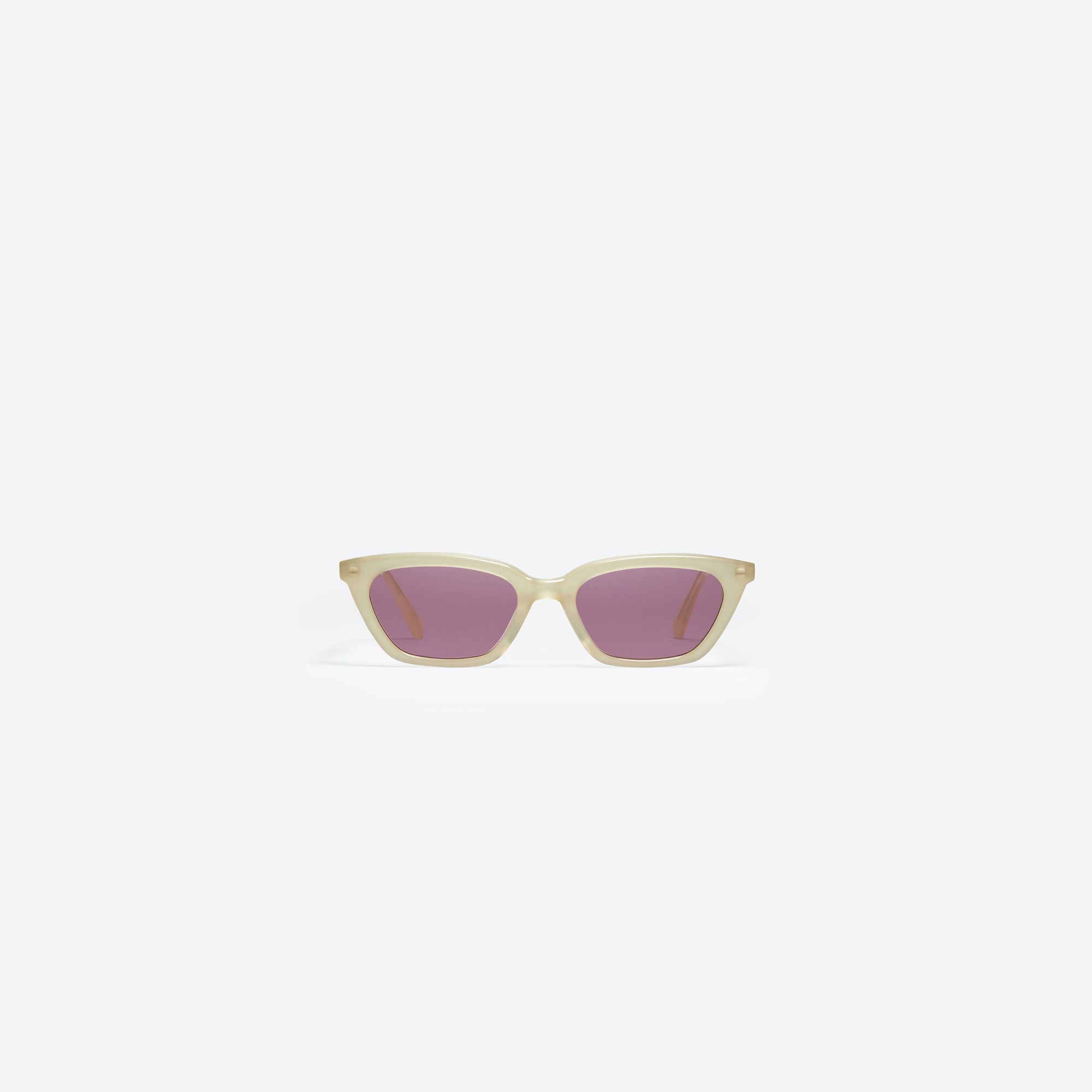 A front view of Gentle Monster Loti IC1 Ivory Acetate framed Cat-eye sunglasses.
