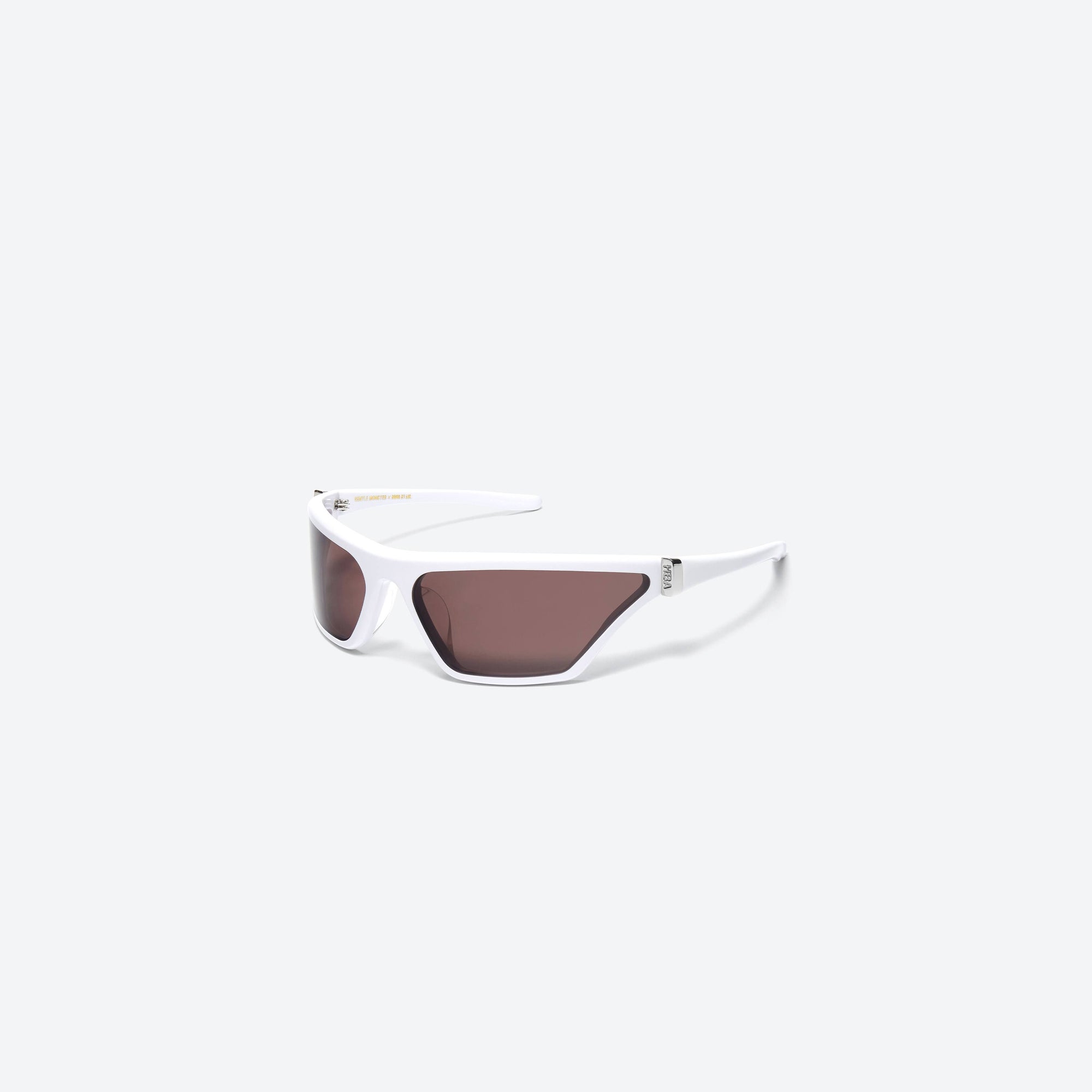 45-degree view of Gentle Monster HBA - Antagonist W1 White Acetate framed Wraparound sunglasses.