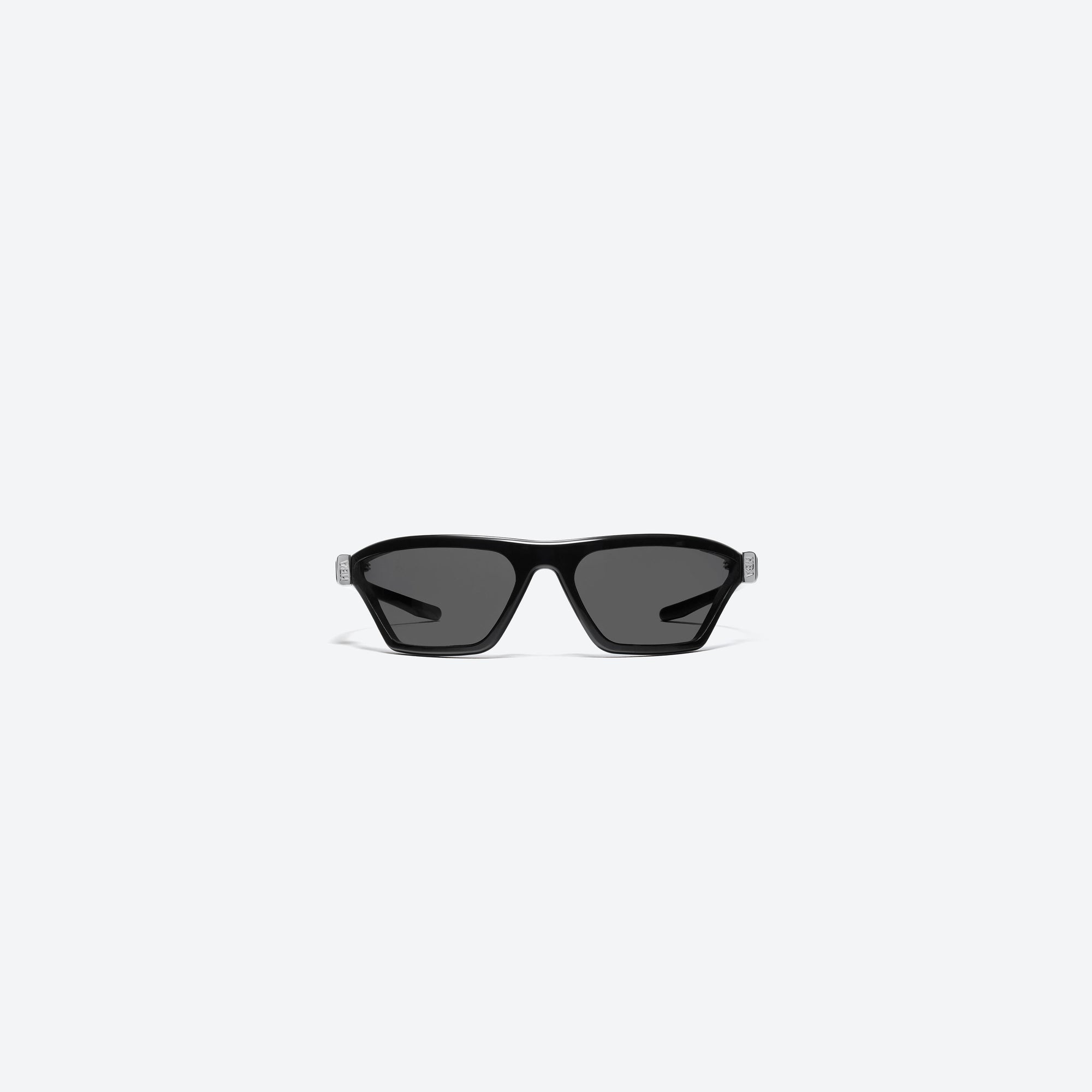 A front view of Gentle Monster HBA - Antagonist 01 Black Acetate framed Wraparound sunglasses.
