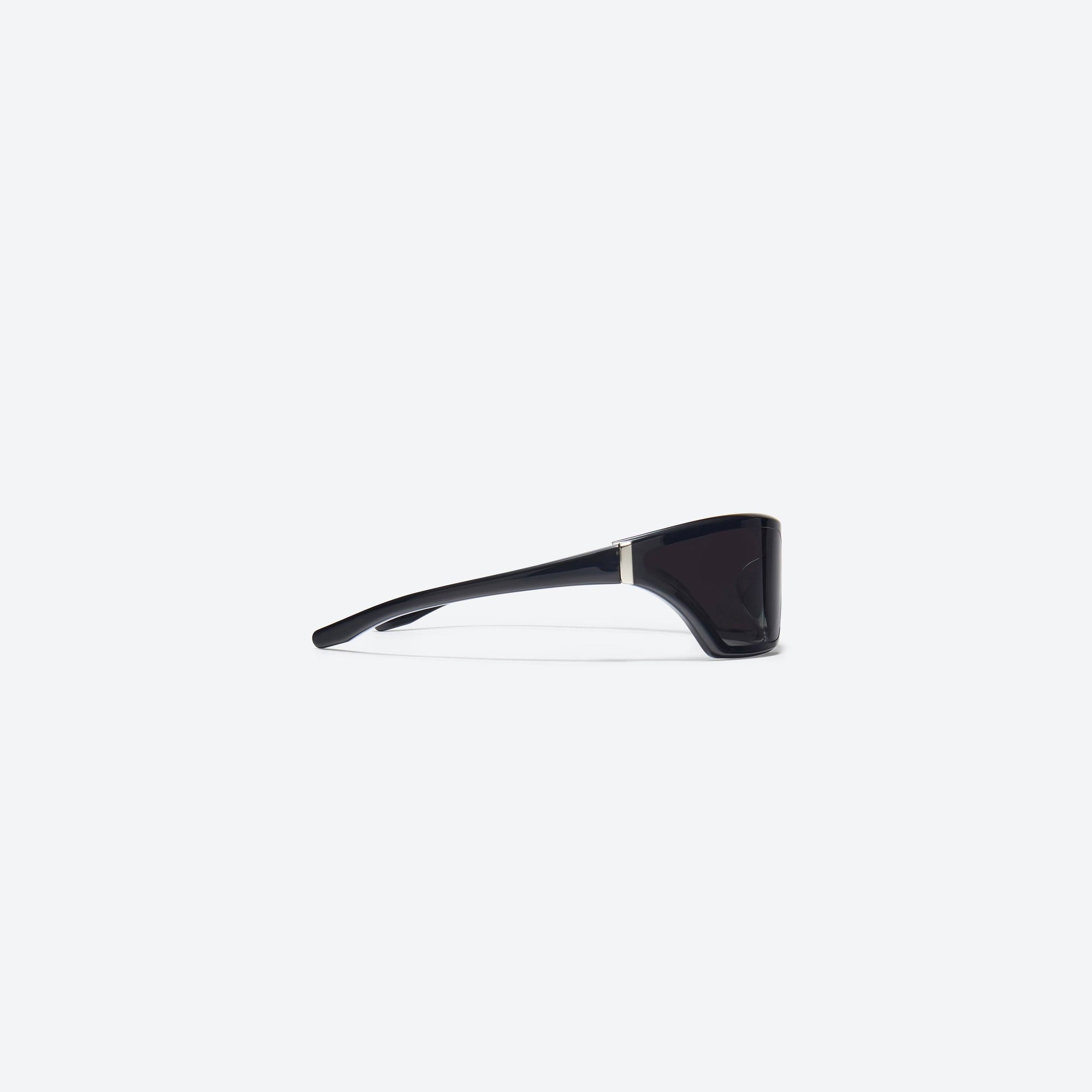 A detailed right view of Gentle Monster HBA - Antagonist 01 Black Acetate framed Wraparound sunglasses.