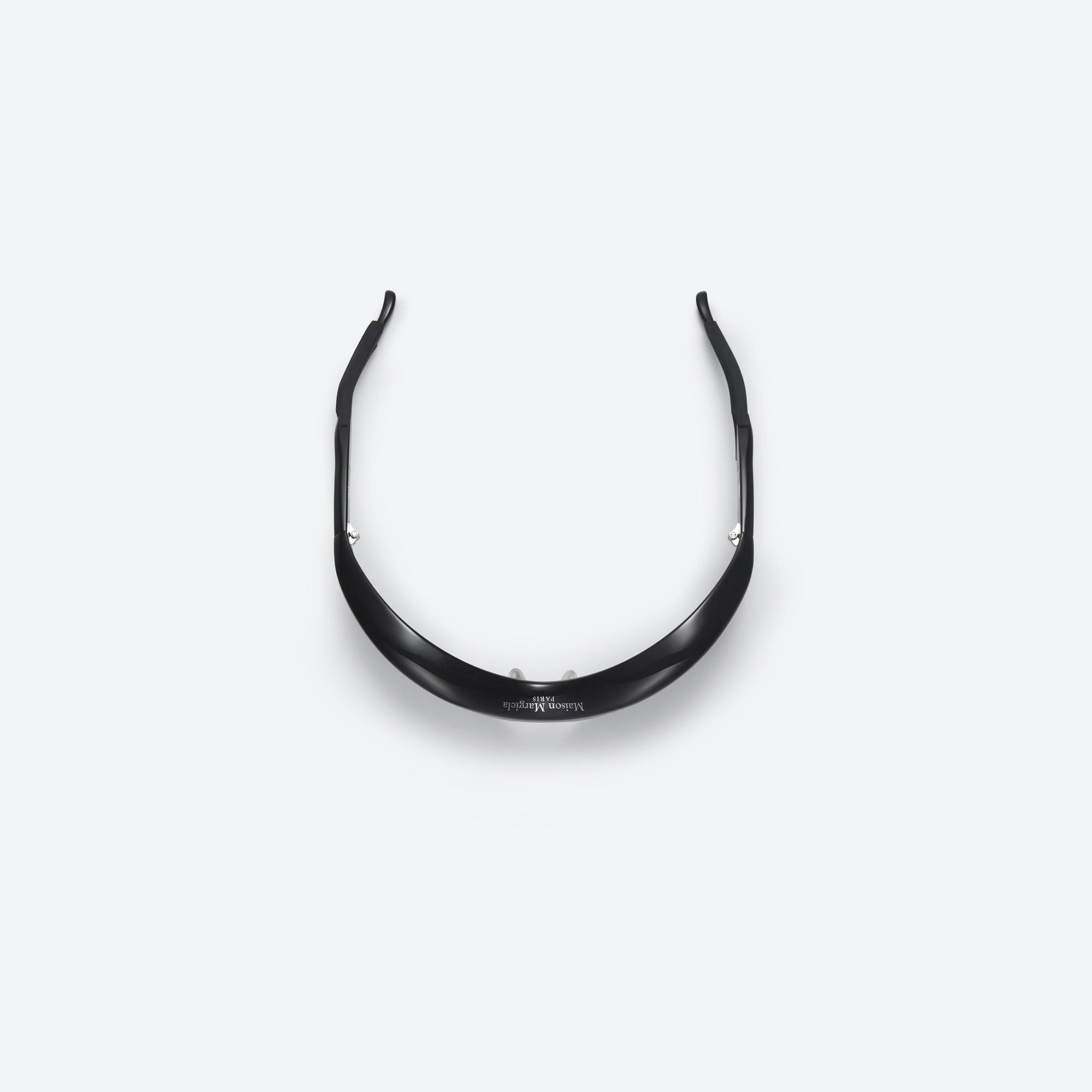 A detailed left view of Gentle Monster Maison Margiela - MM001 01 Black Acetate framed Wraparound sunglasses.
