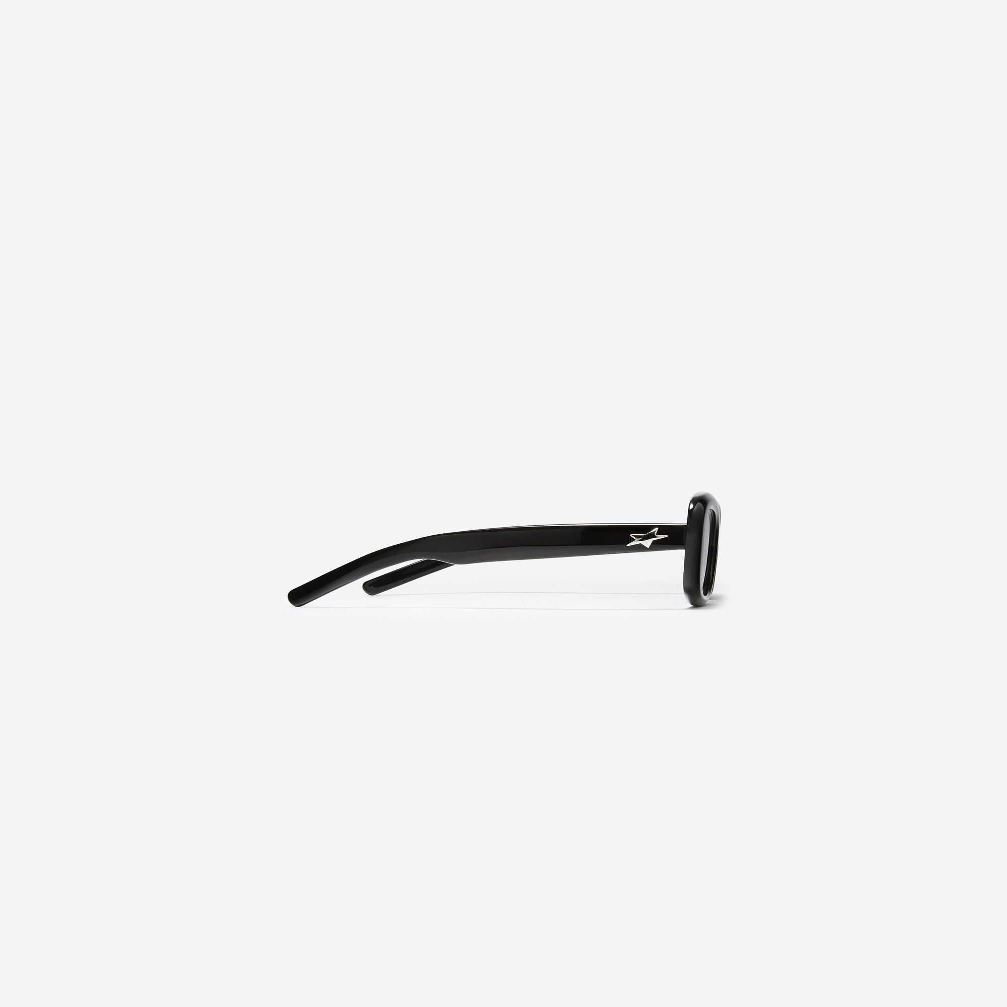 A detailed right view of Gentle Monster Oracle.S 01 Black Acetate framed Square sunglasses.
