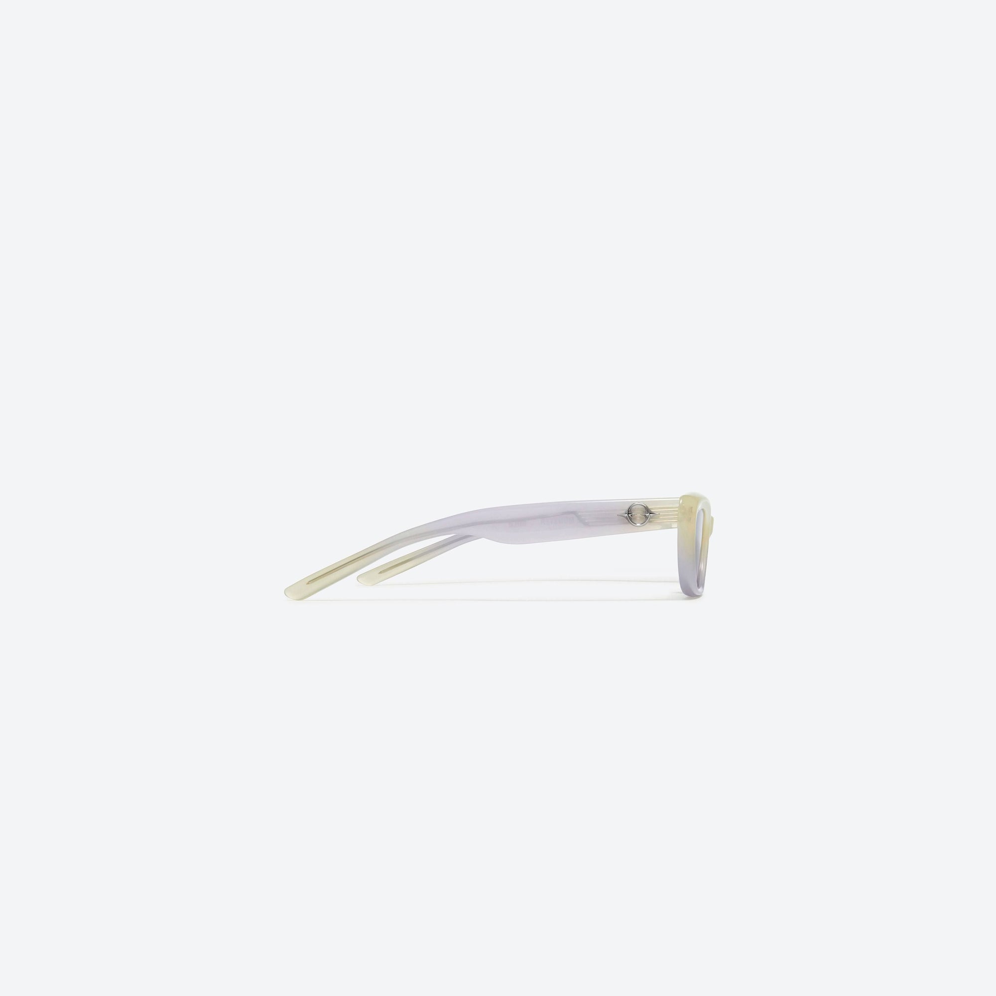 A detailed right view of Gentle Monster 27And 7 YVG1 Yellow Acetate framed Cat-eye sunglasses.