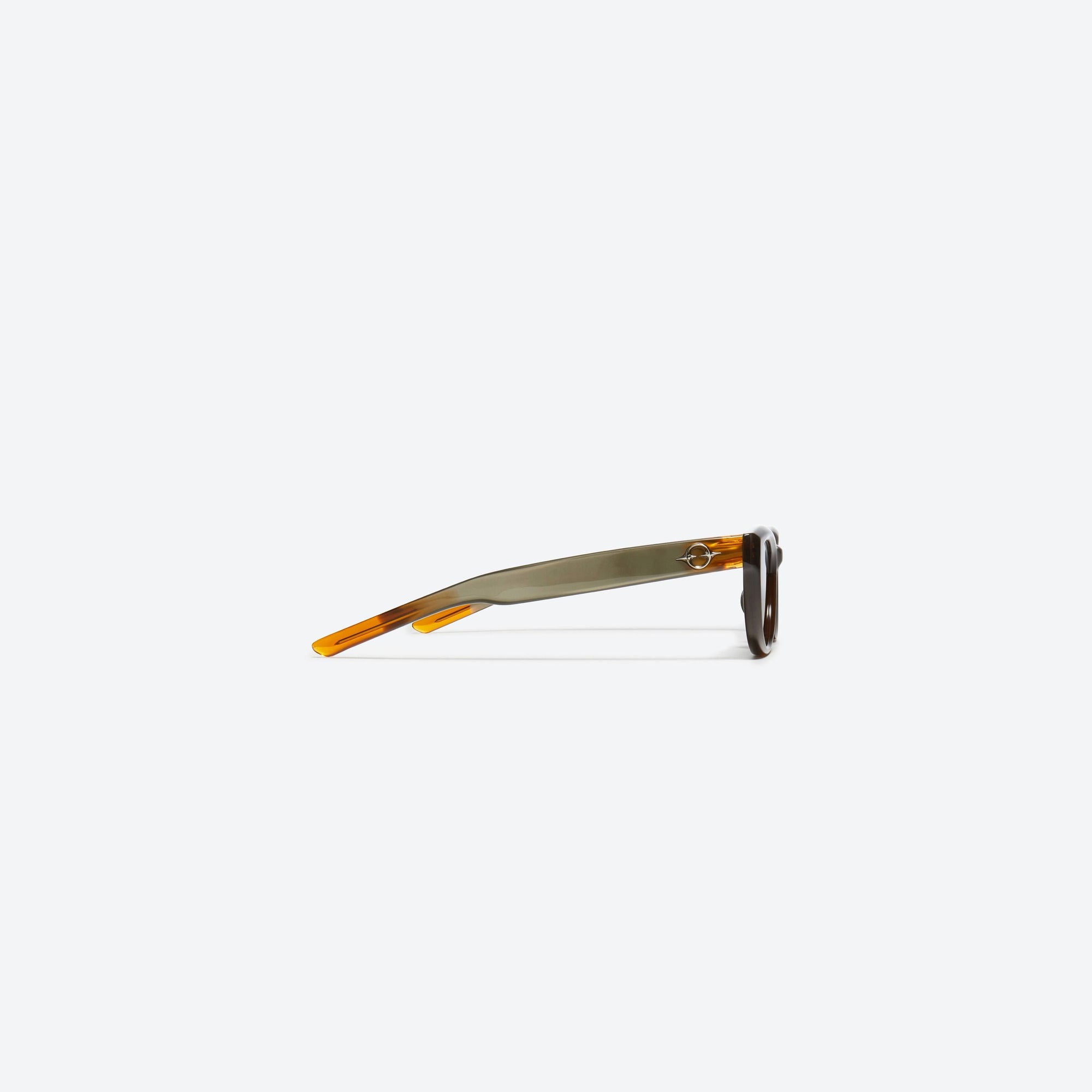 A detailed right view of Gentle Monster Monochrome BRC7 Orange Acetate framed Round sunglasses.