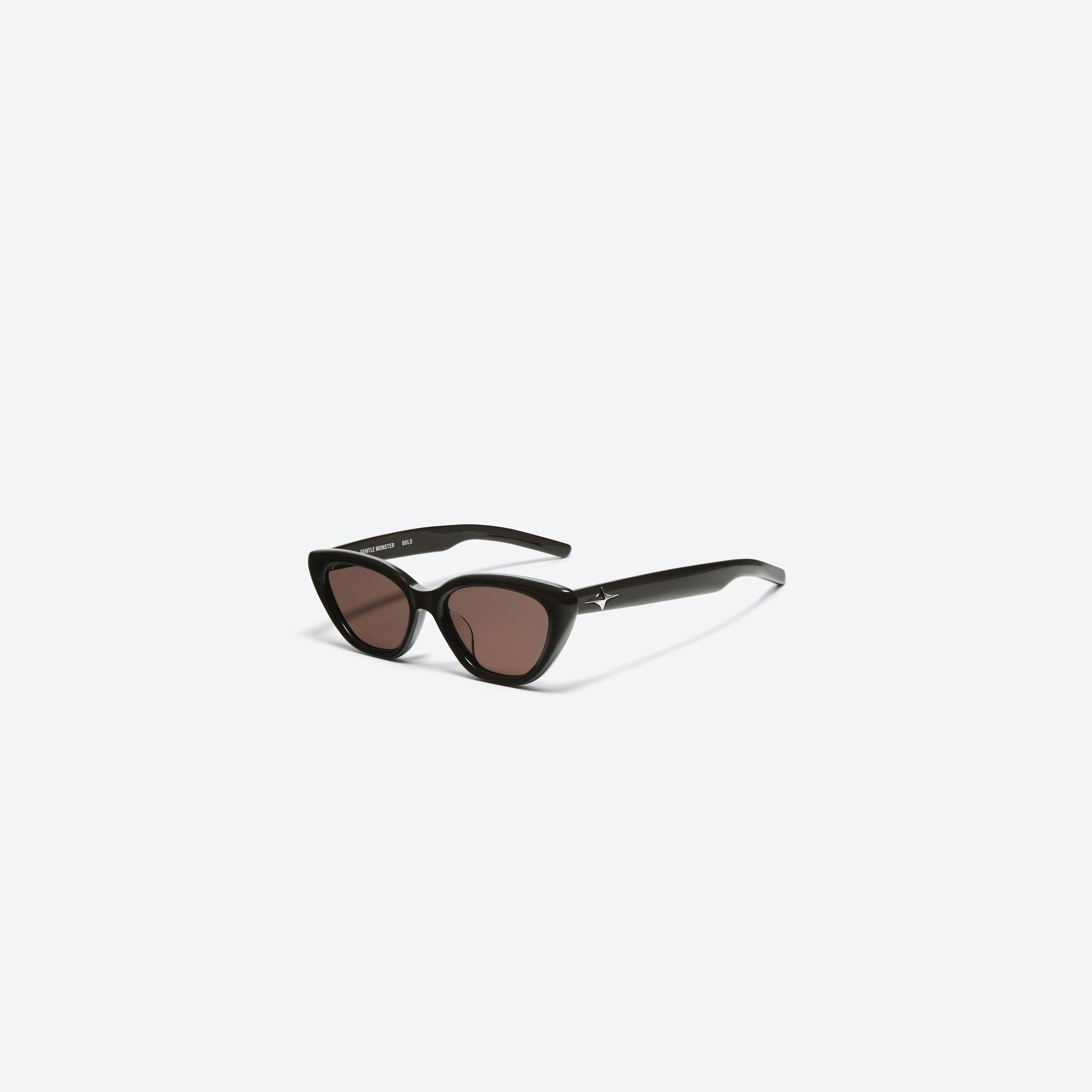 45-degree view of Gentle Monster Sound Net BR2 Brown Acetate framed Cat-eye sunglasses.