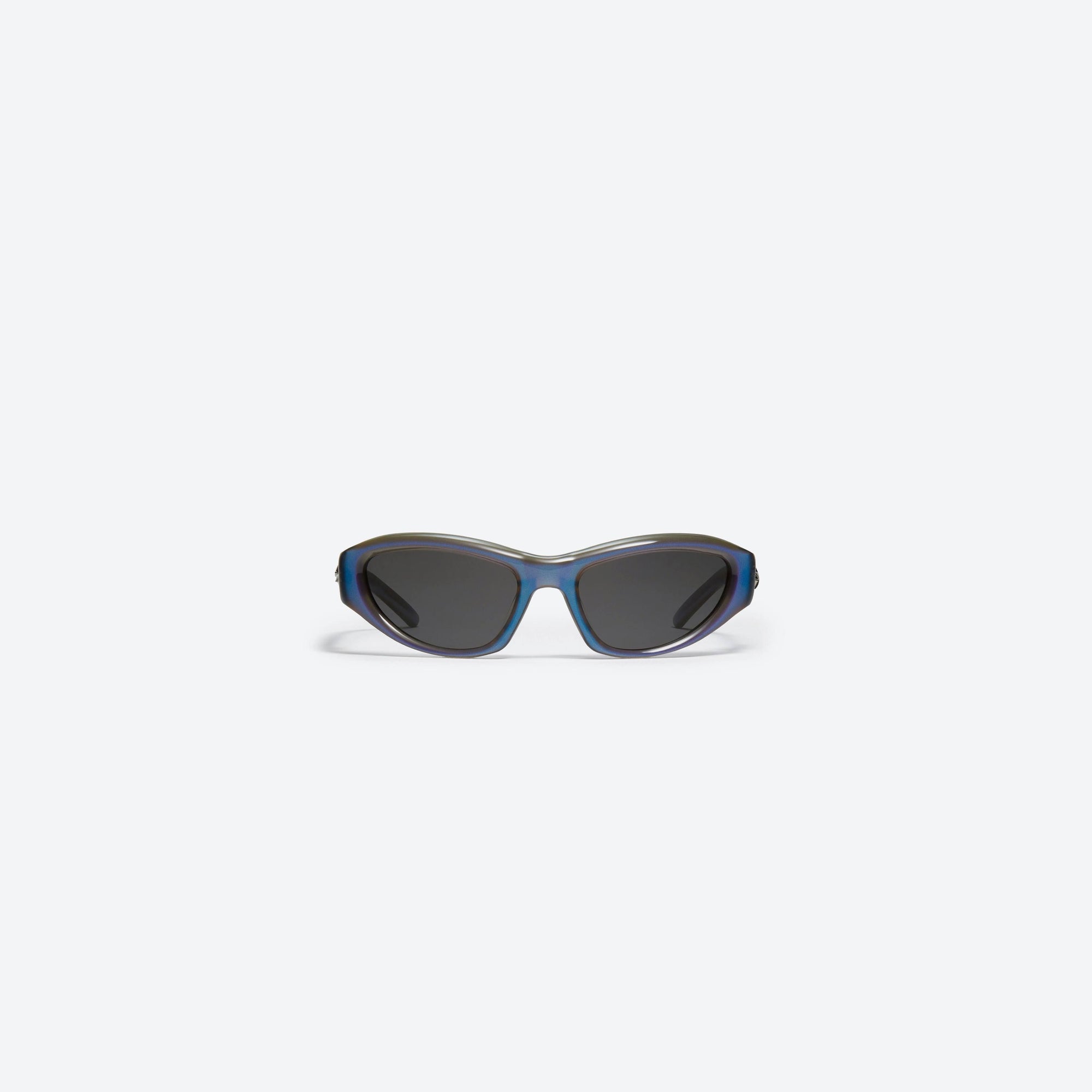 A front view of Gentle Monster R.E.A.T BLC6 Blue Acetate framed Wraparound sunglasses.