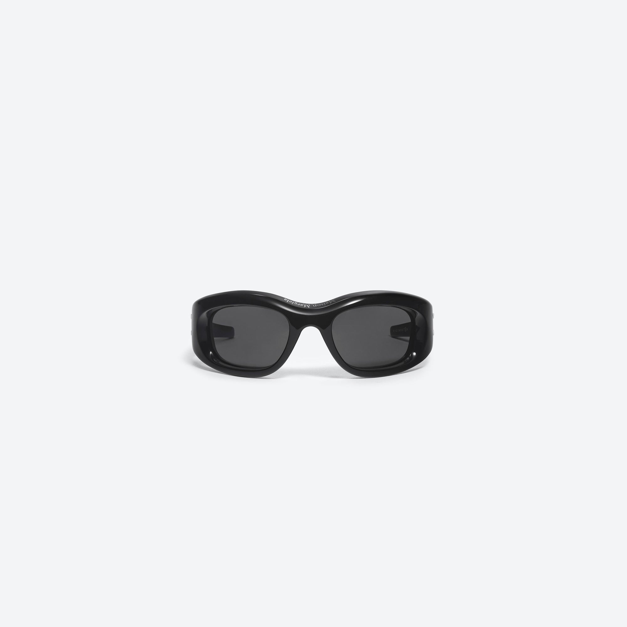 A front view of Gentle Monster Maison Margiela - MM002 01 Black Acetate framed Wraparound sunglasses.