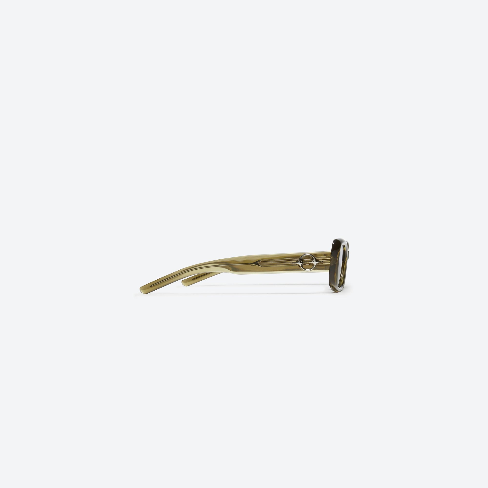 A detailed right view of Gentle Monster The Bell KC1 Green Acetate framed Square sunglasses.
