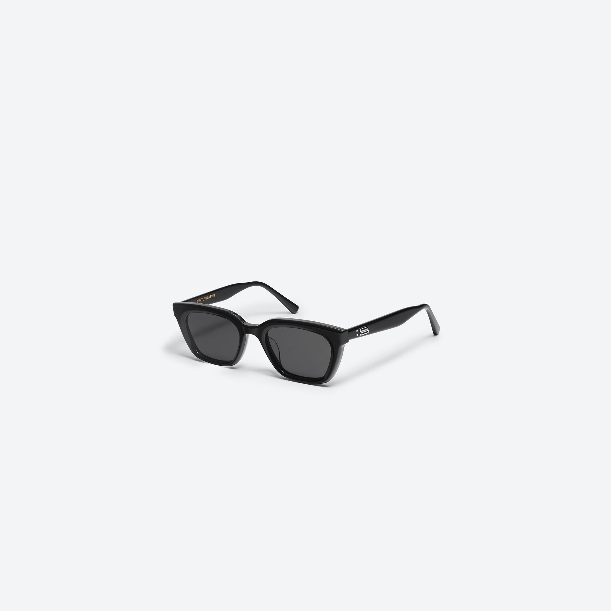 45-degree view of Gentle Monster Hue 01 Black Acetate framed Square sunglasses.