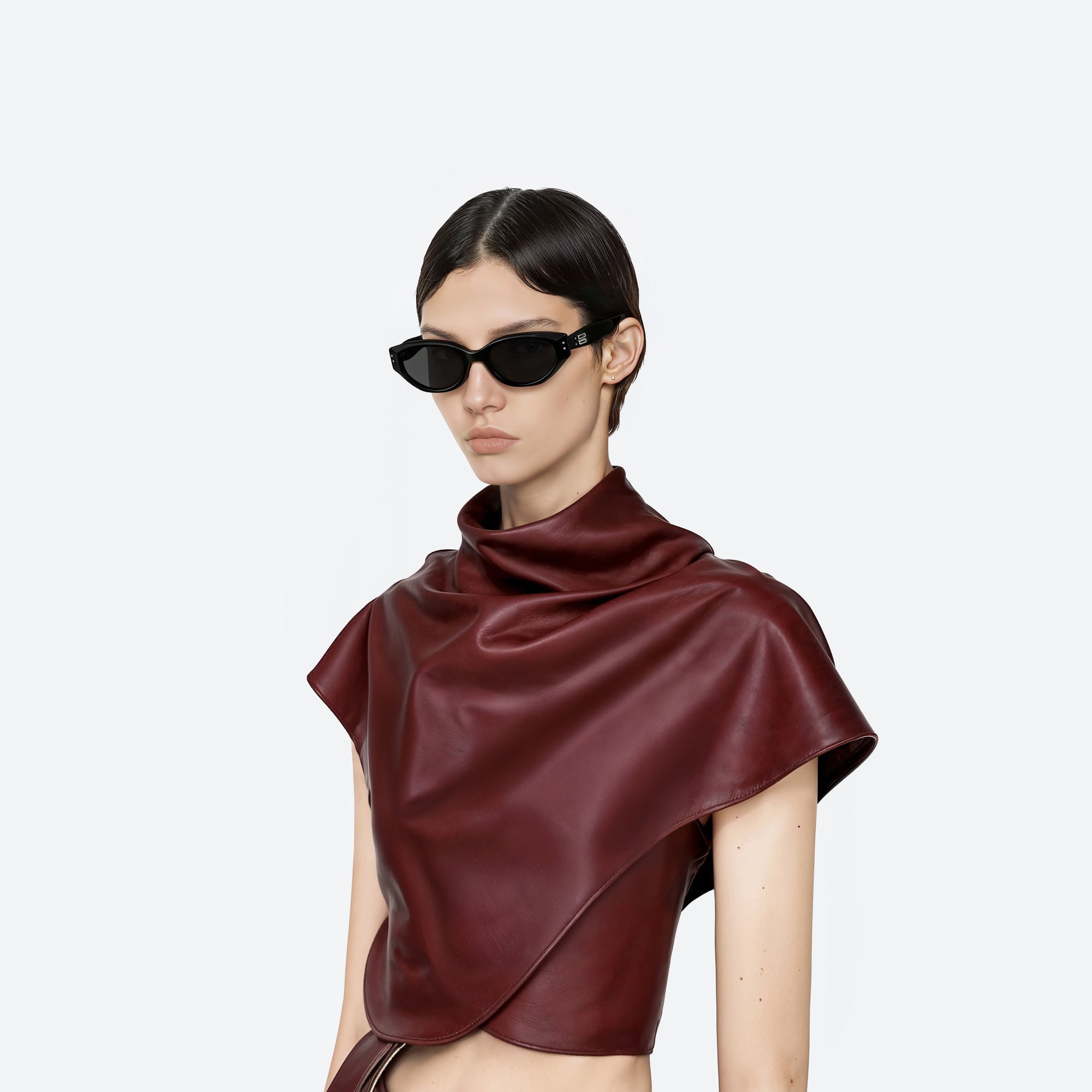 Model wearing the Rococo 01 Black Acetate framed Cat-eye sunglasses.