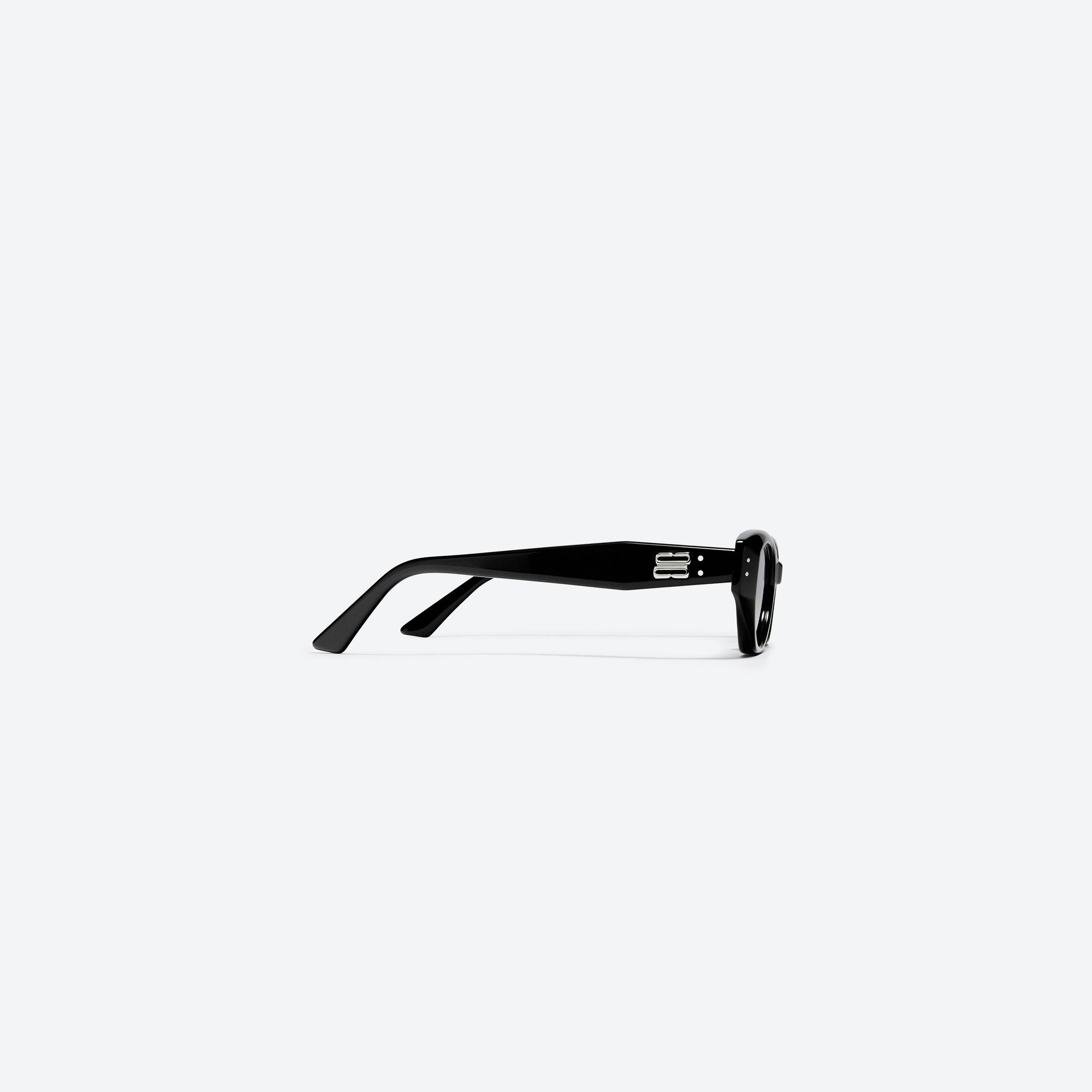 A detailed right view of Gentle Monster Rococo 01 Black Acetate framed Cat-eye sunglasses.
