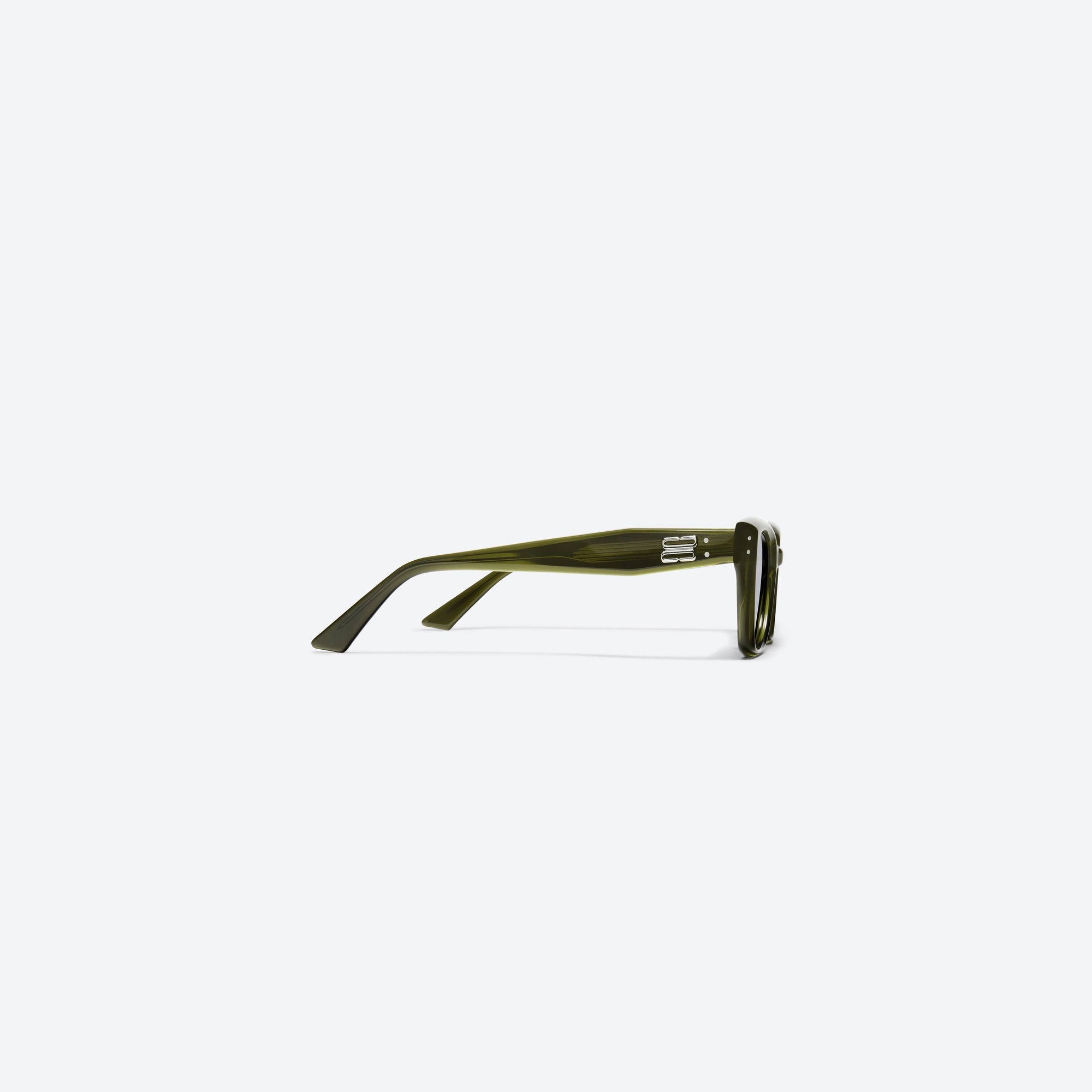 A detailed right view of Gentle Monster Nada KC2 Green Acetate framed Square sunglasses.