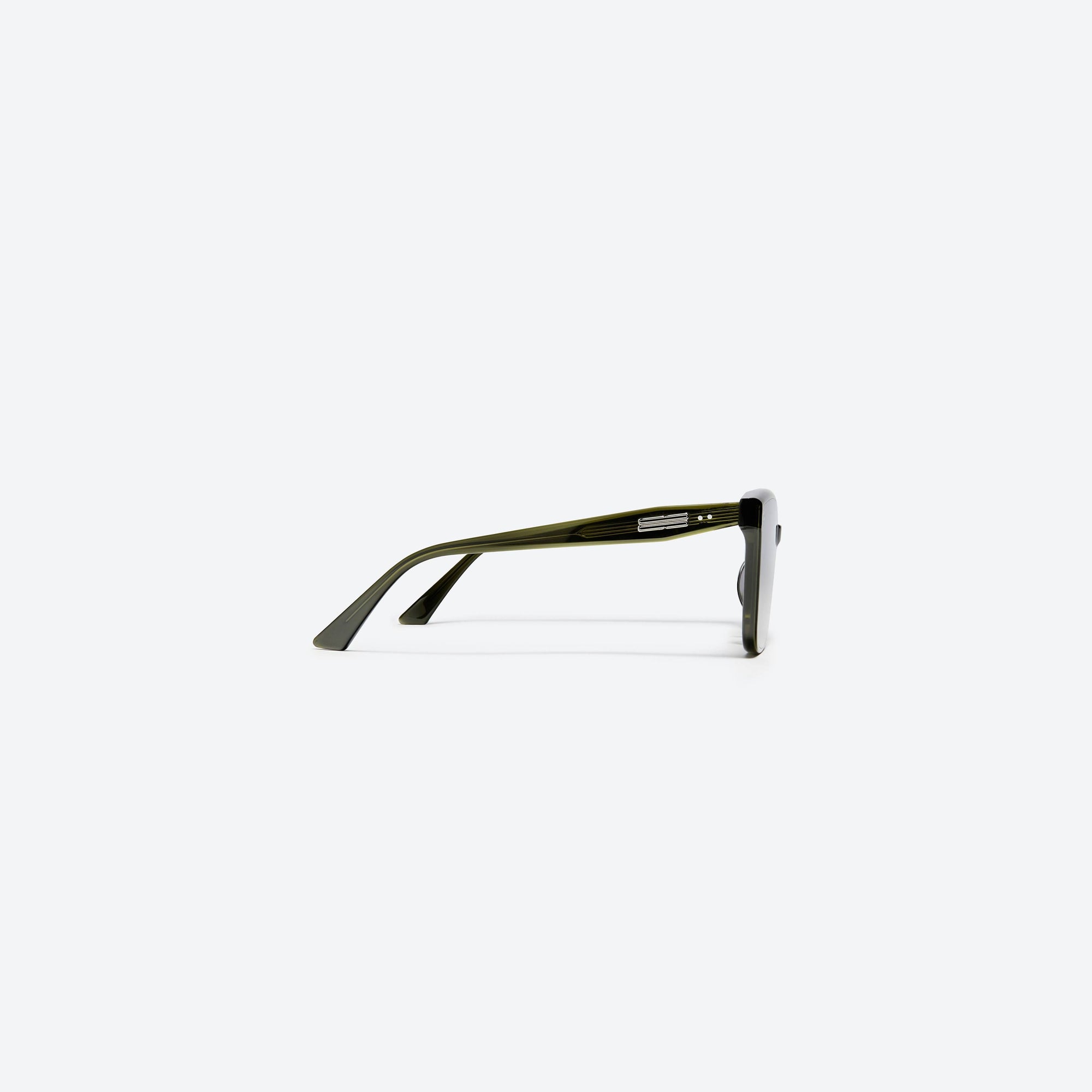 A detailed right view of Gentle Monster Palette KC2 Green Acetate framed Square sunglasses.