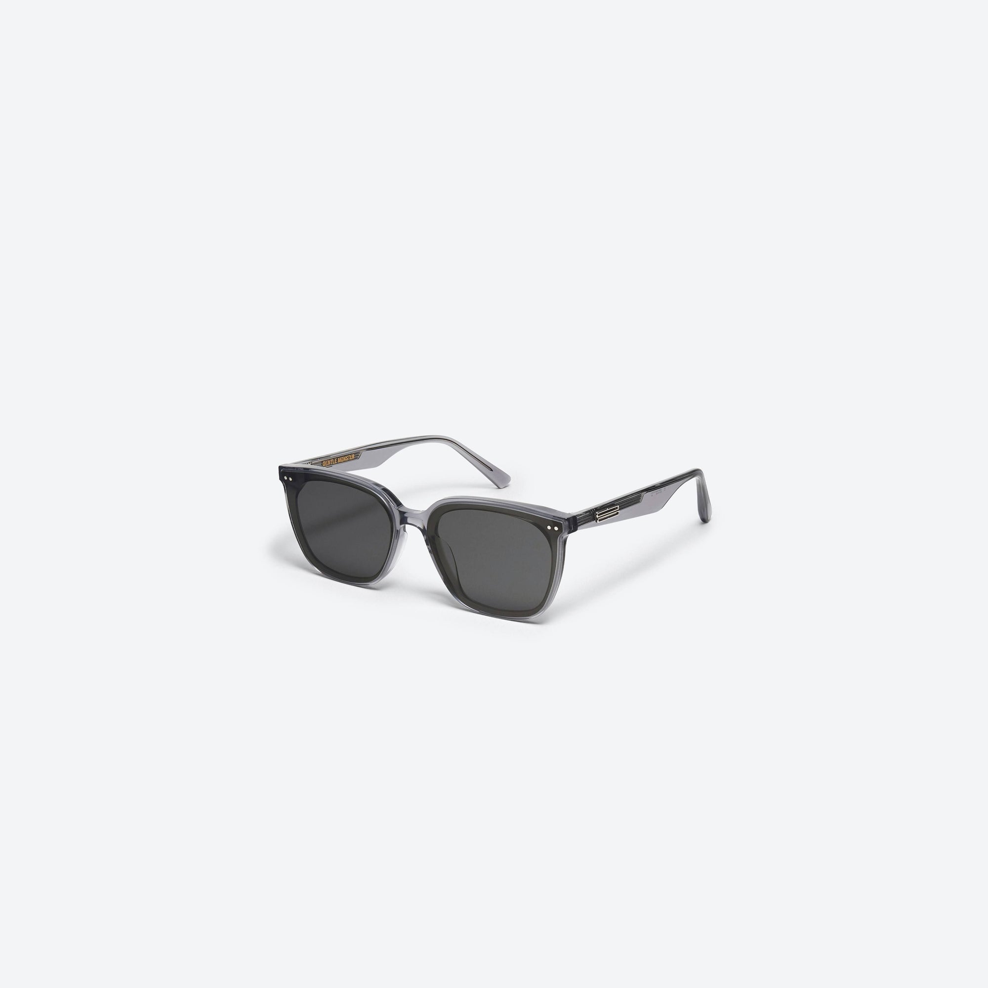 45-degree view of Gentle Monster Heizer G1 Gray Acetate framed Square sunglasses.