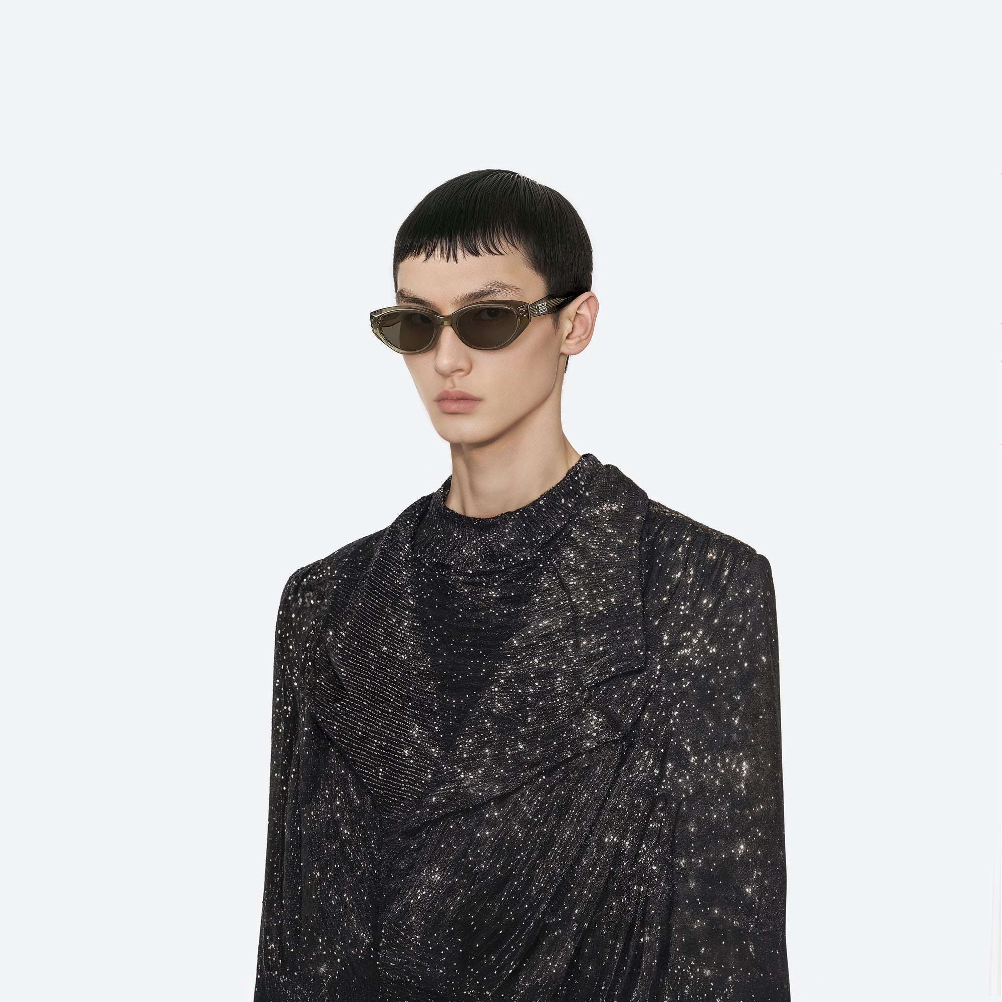 Model wearing the Rococo KC6 Green Acetate framed Cat-eye sunglasses.