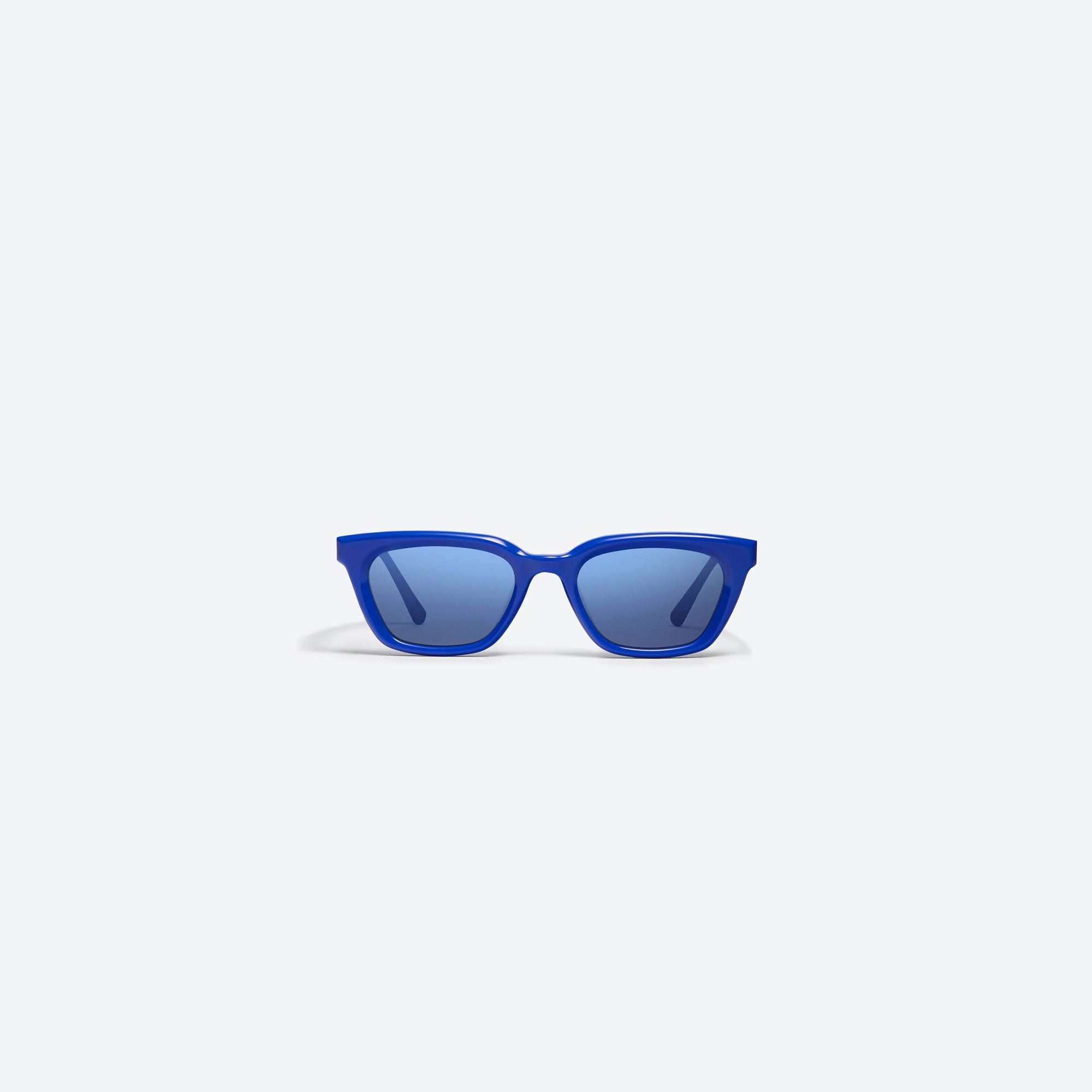 A front view of Gentle Monster Hue BL2 Blue Acetate framed Square sunglasses.