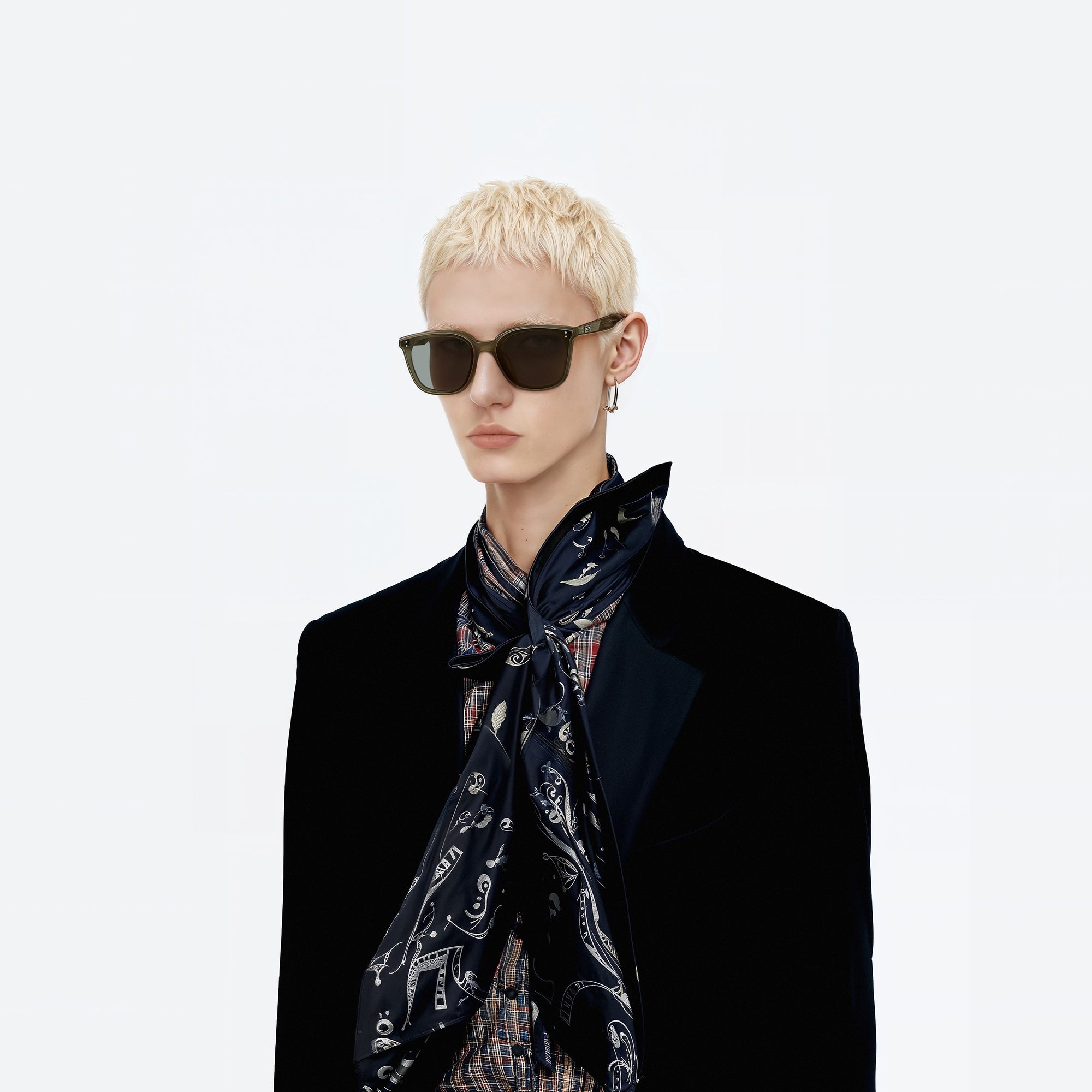 Model wearing the Queen K2 Green Acetate framed Square sunglasses.