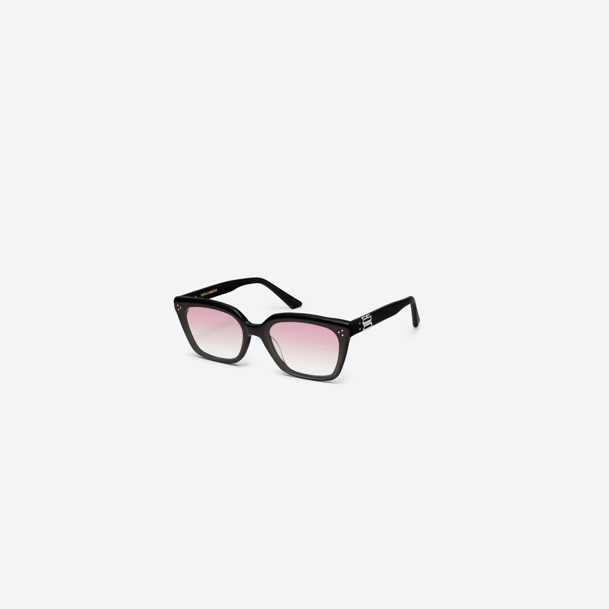 45-degree view of Gentle Monster Oslo 01(RG) Black Acetate framed Square sunglasses.
