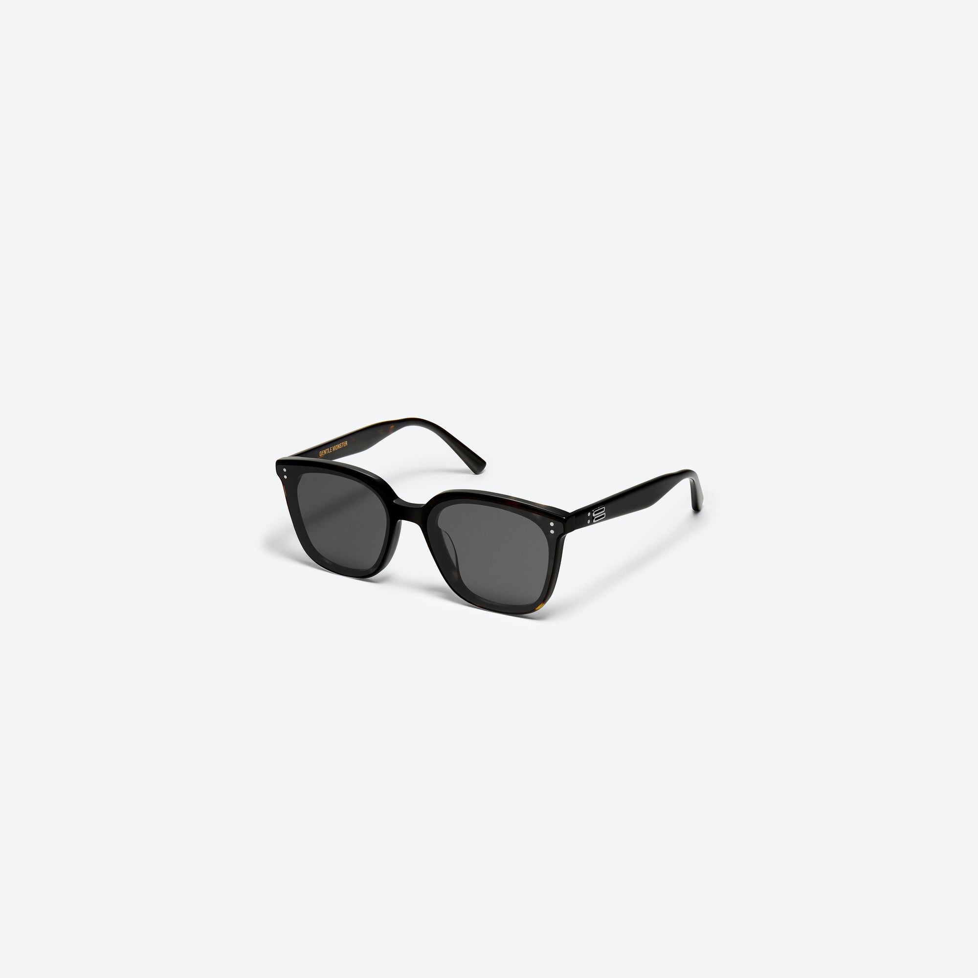 45-degree view of Gentle Monster Queen T2 Tortoise Acetate framed Square sunglasses.