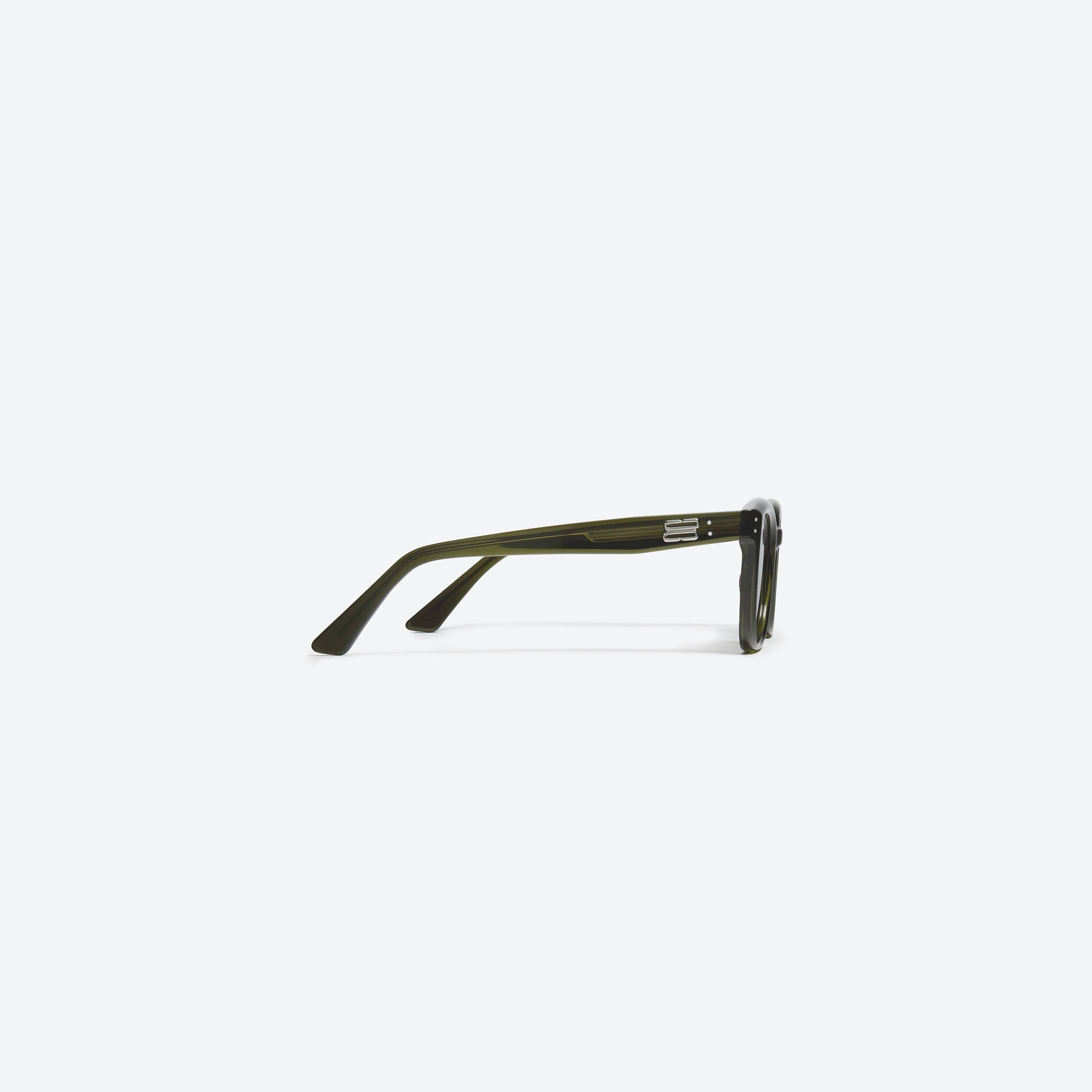 A detailed right view of Gentle Monster KUN - 0004 KC2 Green Acetate framed Square sunglasses.