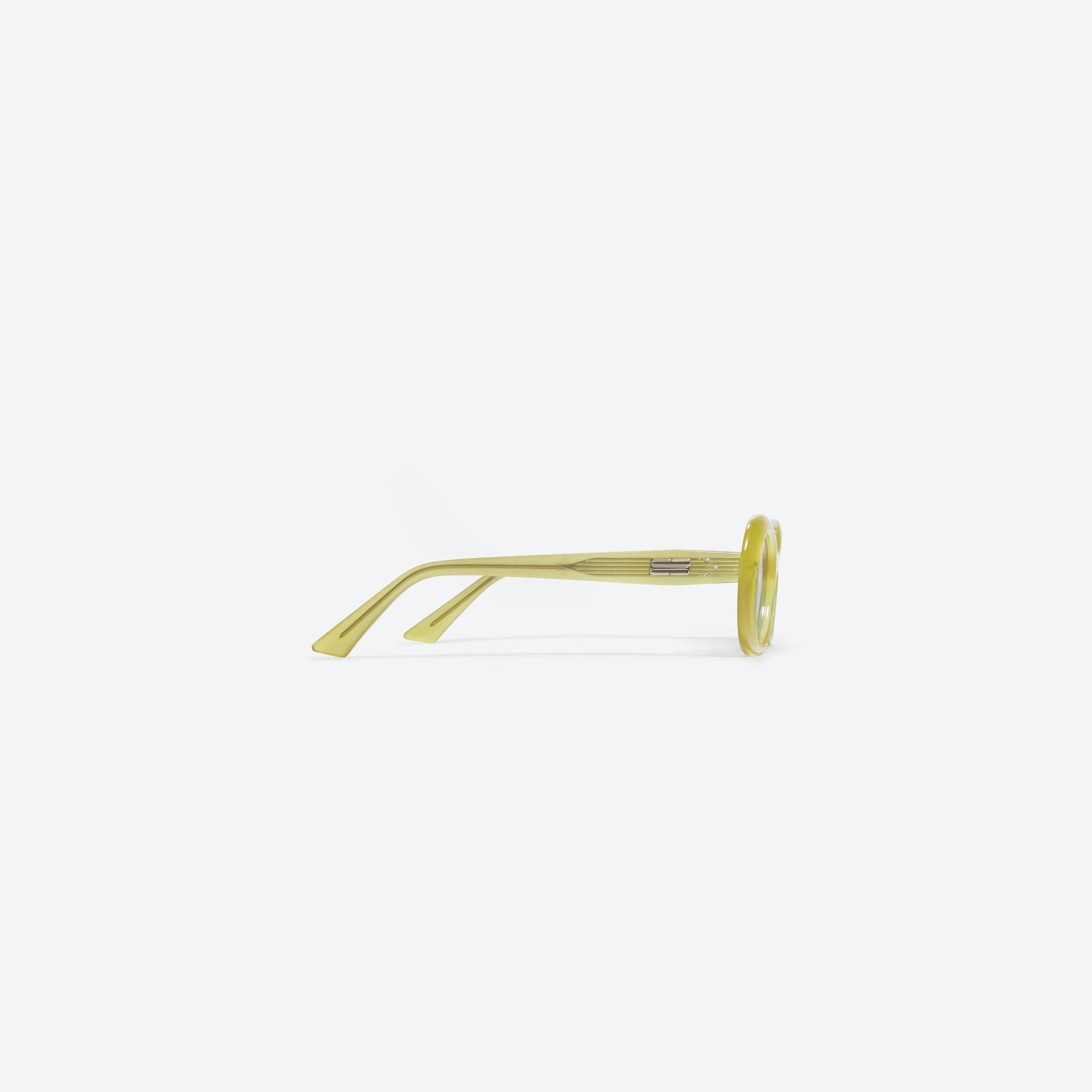 A detailed right view of Gentle Monster KUN - 0003 OL3 Green Acetate framed Oval sunglasses.