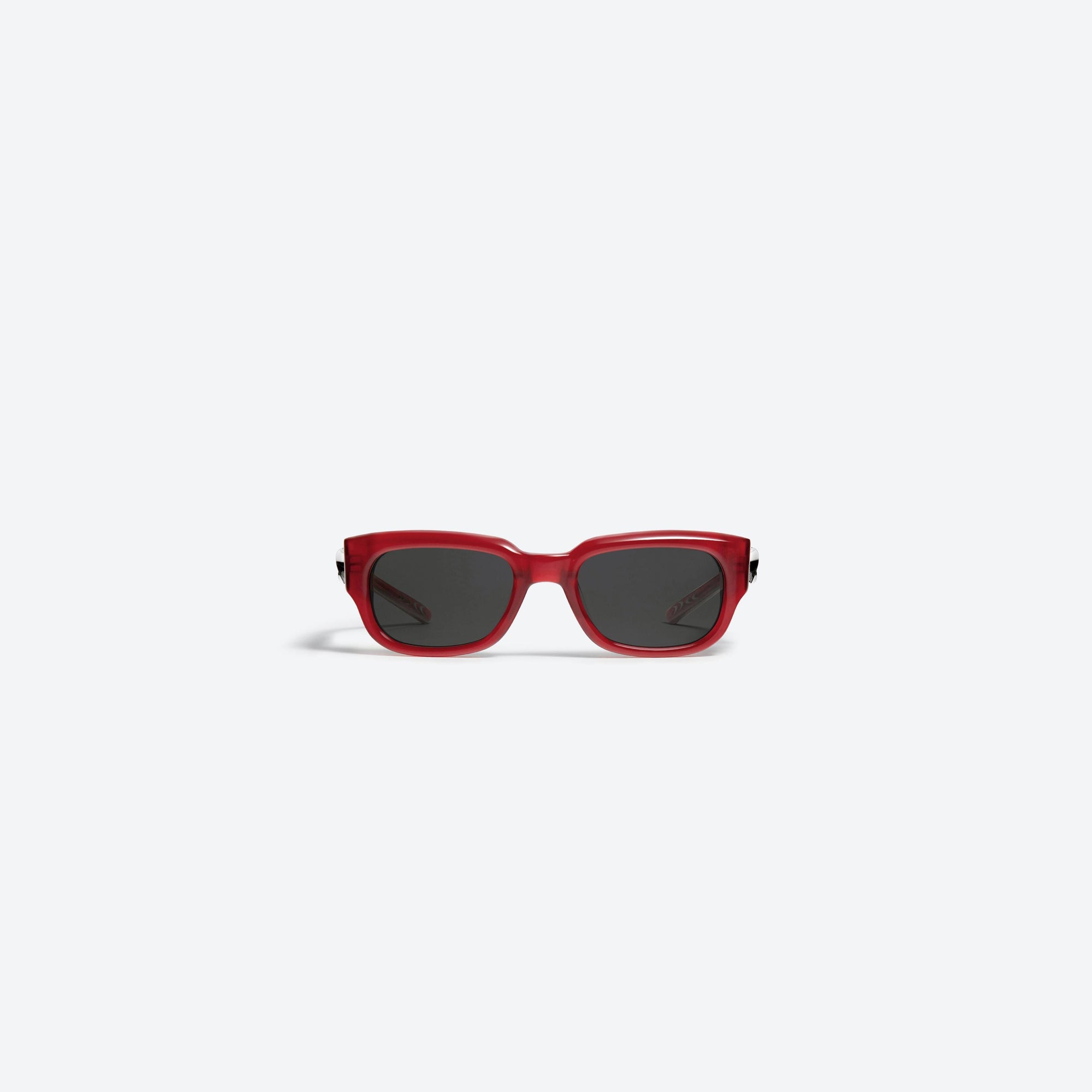 A front view of Gentle Monster Nine Part Piece RC5 Red Acetate framed Square sunglasses.