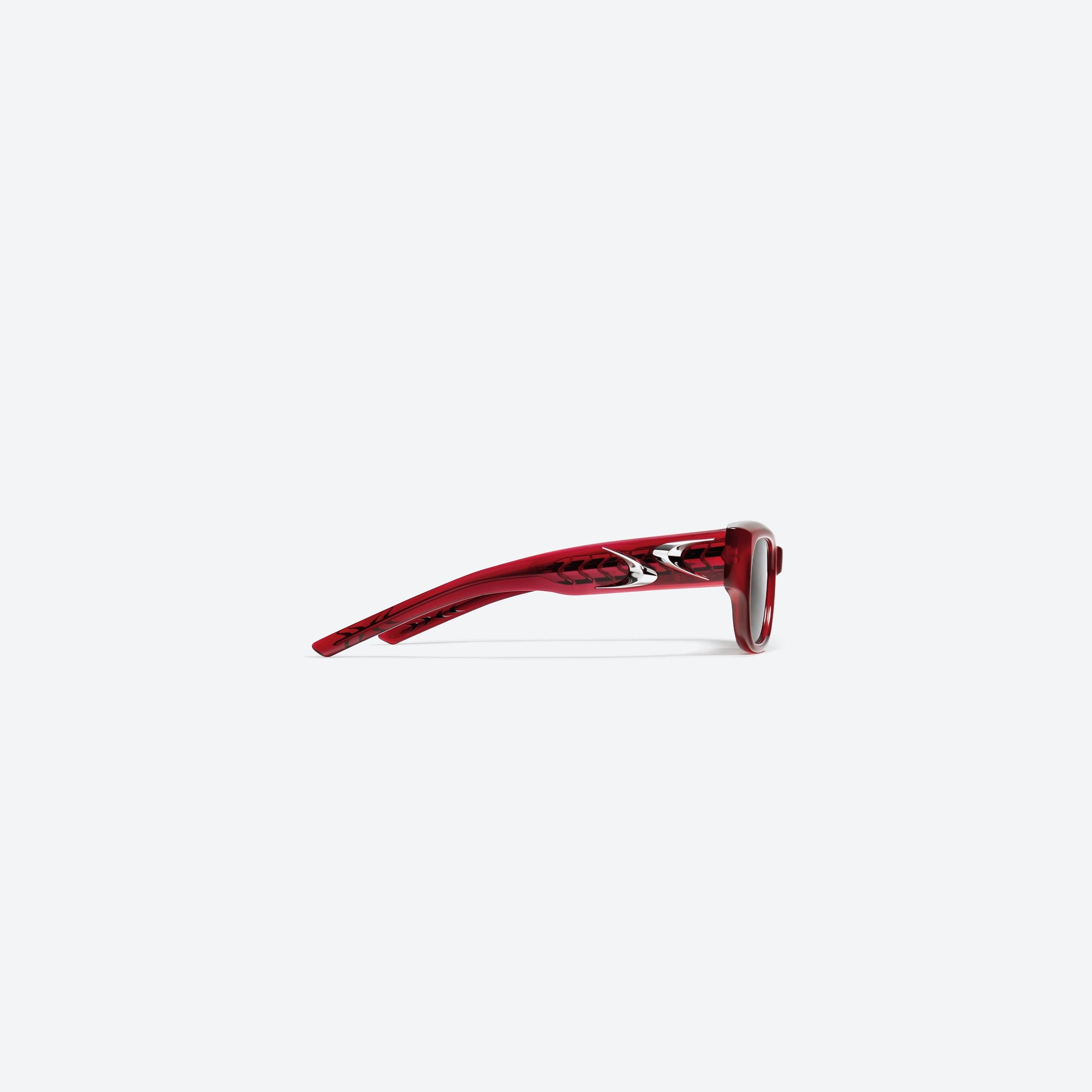 A detailed right view of Gentle Monster Nine Part Piece RC5 Red Acetate framed Square sunglasses.