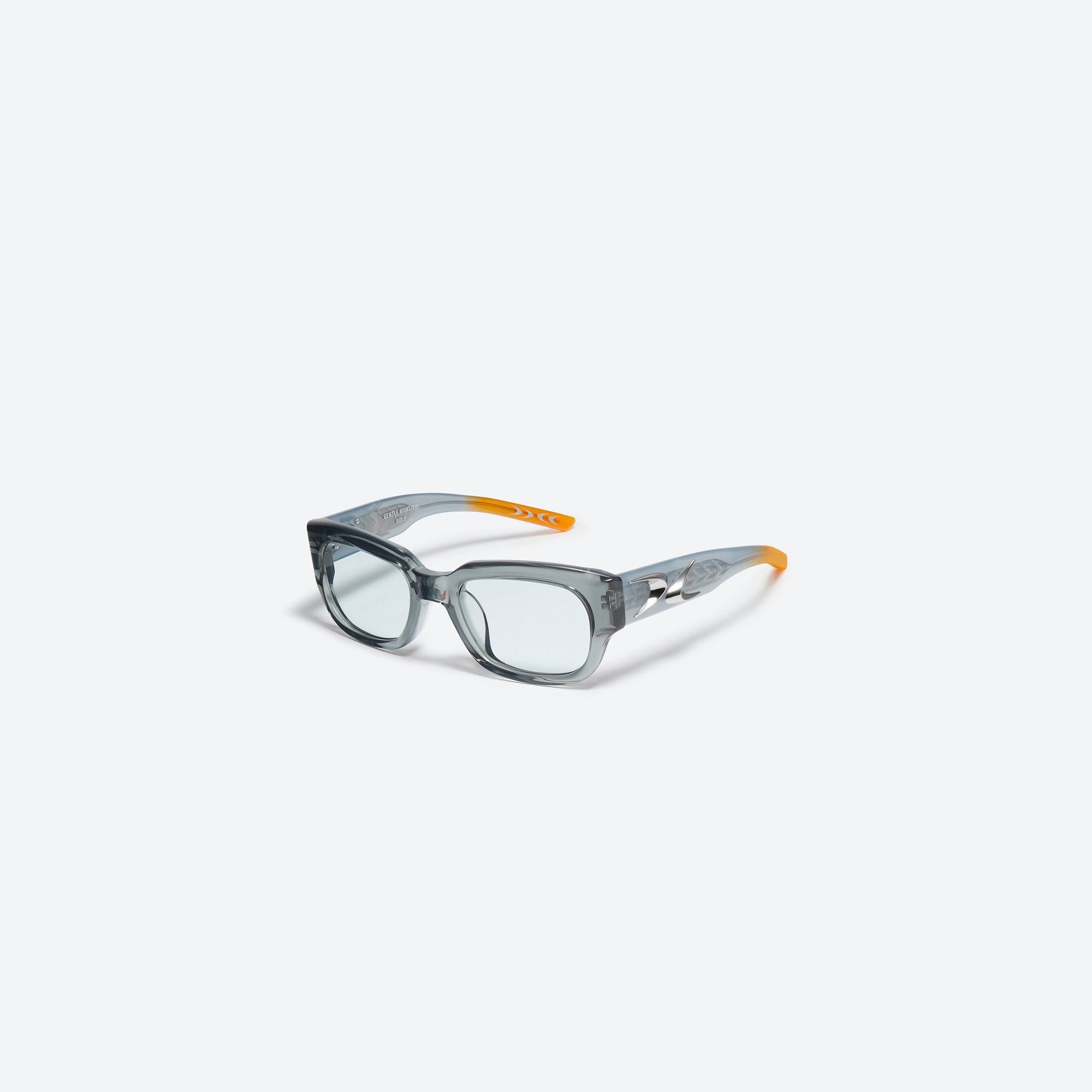 45-degree view of Gentle Monster Nine Part Piece GC5 Gray Acetate framed Square sunglasses.