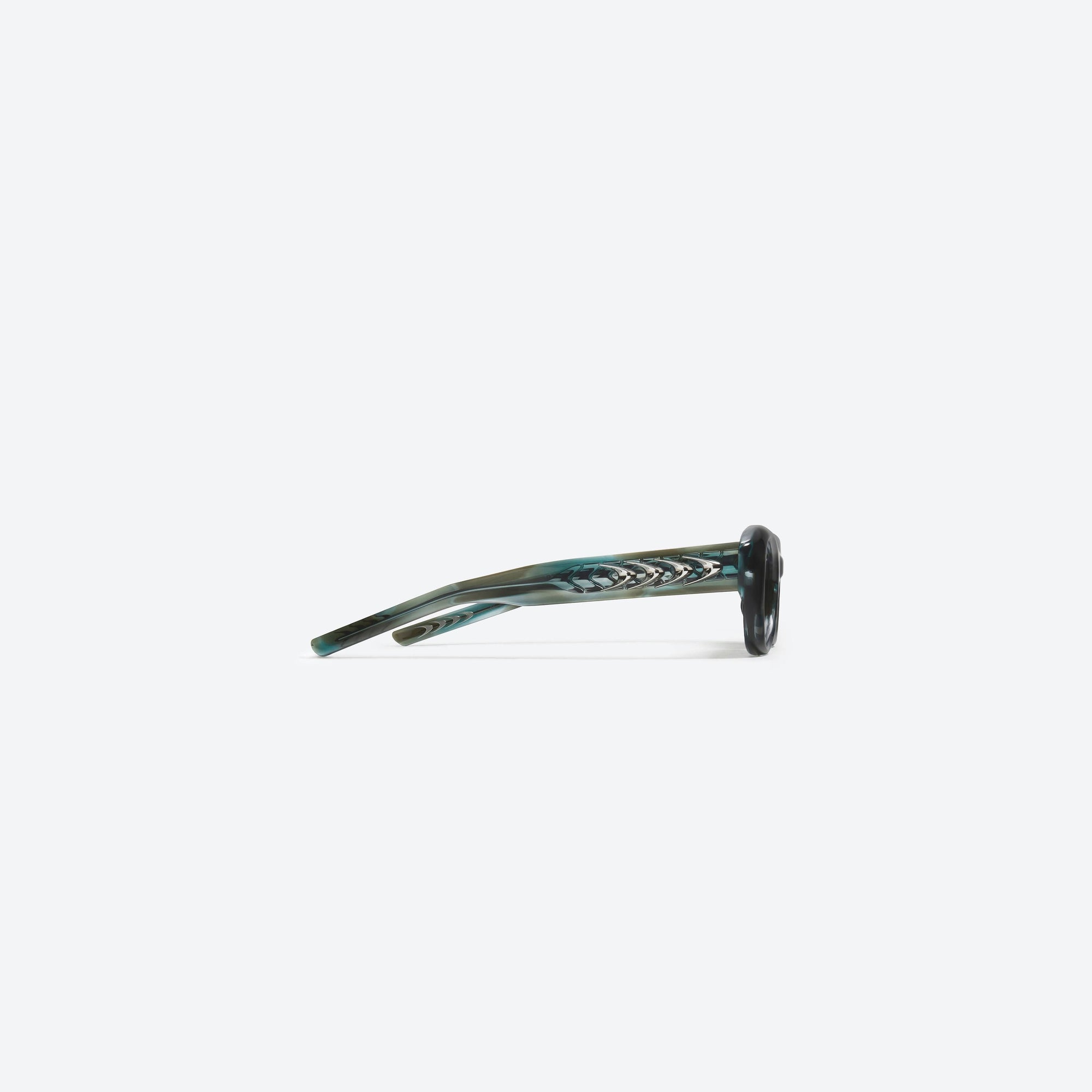 A detailed right view of Gentle Monster Jules KDC1 Green Acetate framed Square sunglasses.