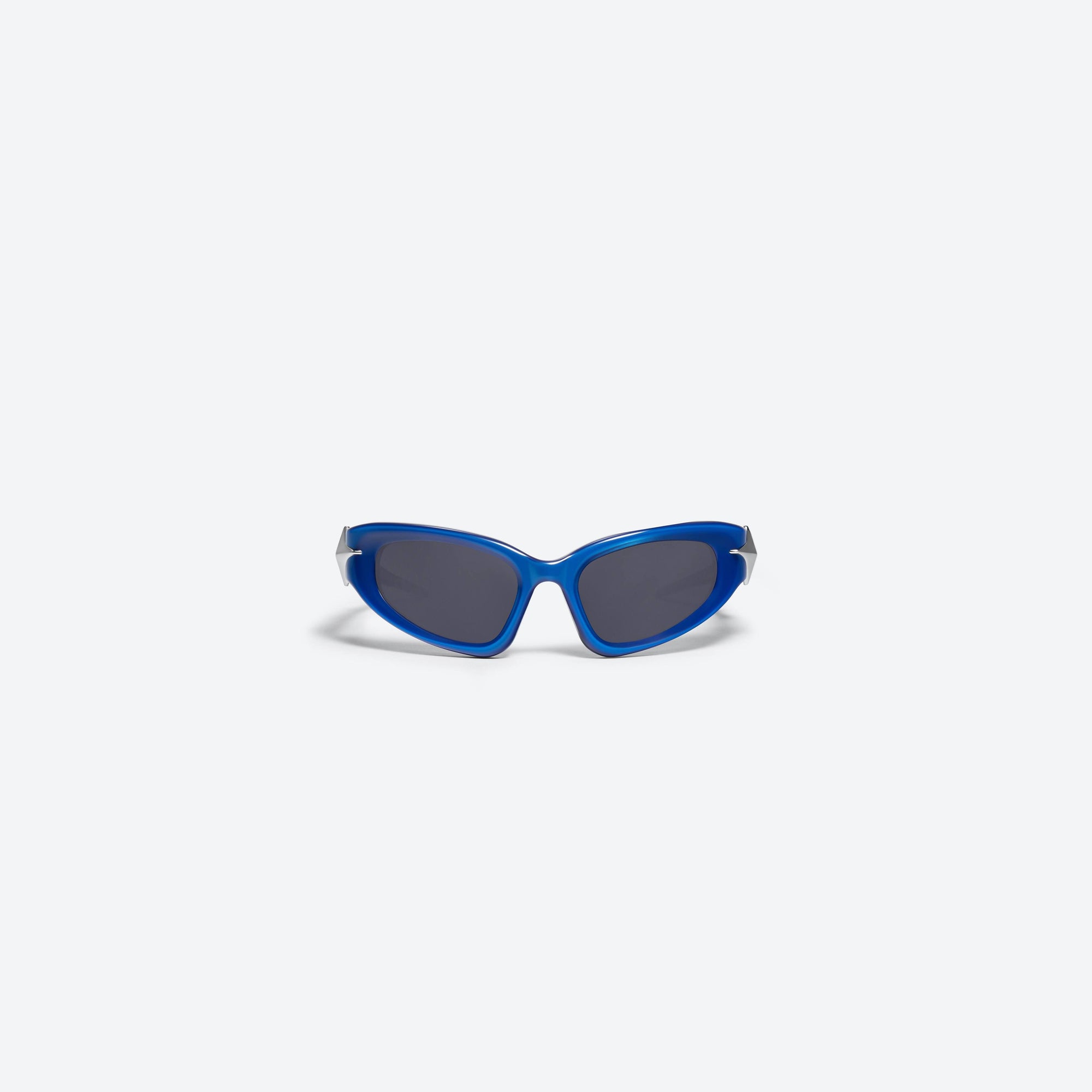 A front view of Gentle Monster Paso BL3 Blue Acetate framed Wraparound sunglasses.